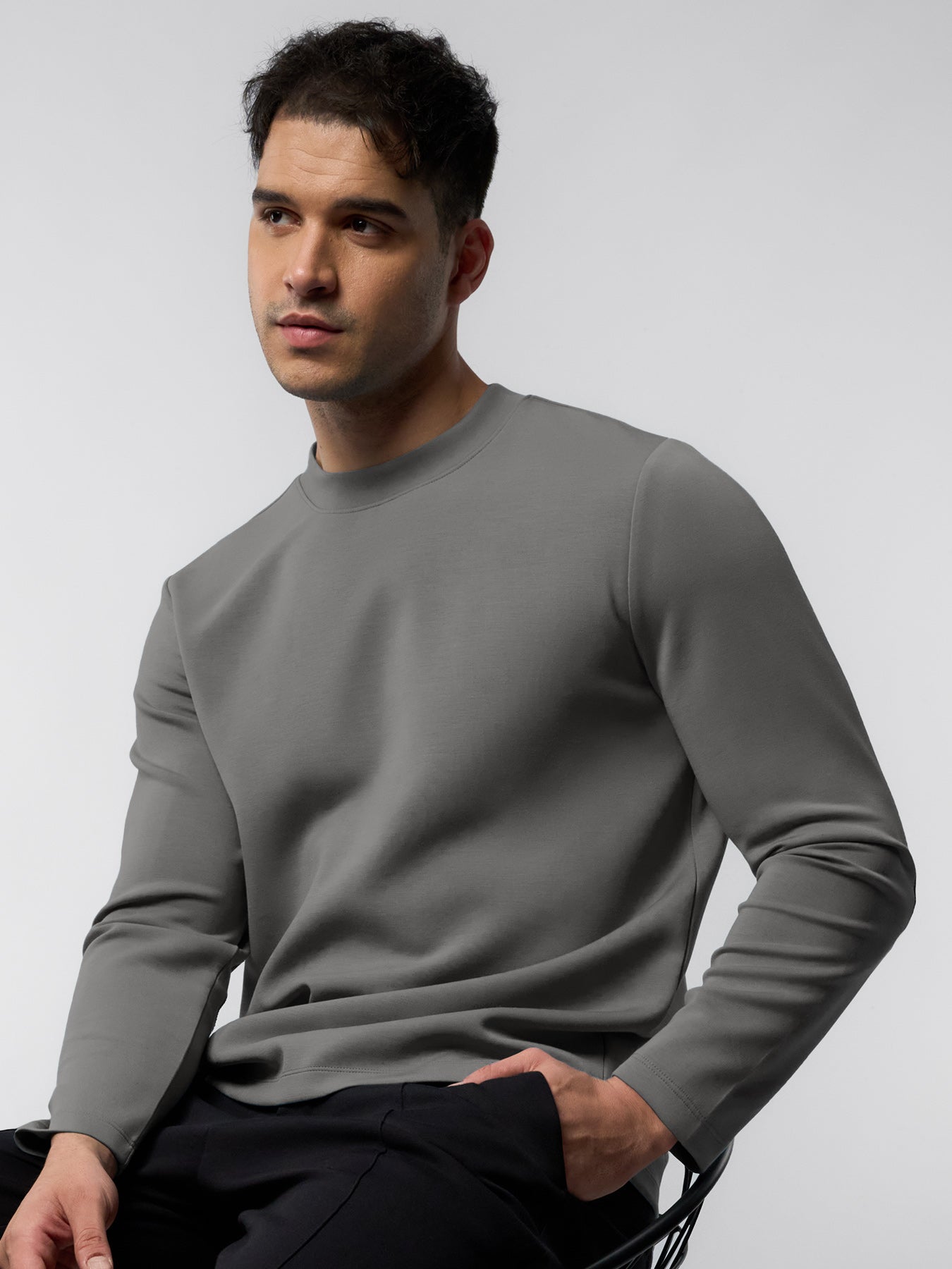 Modal Blend Elbow Patch Long Sleeve Tee:Slim Fit