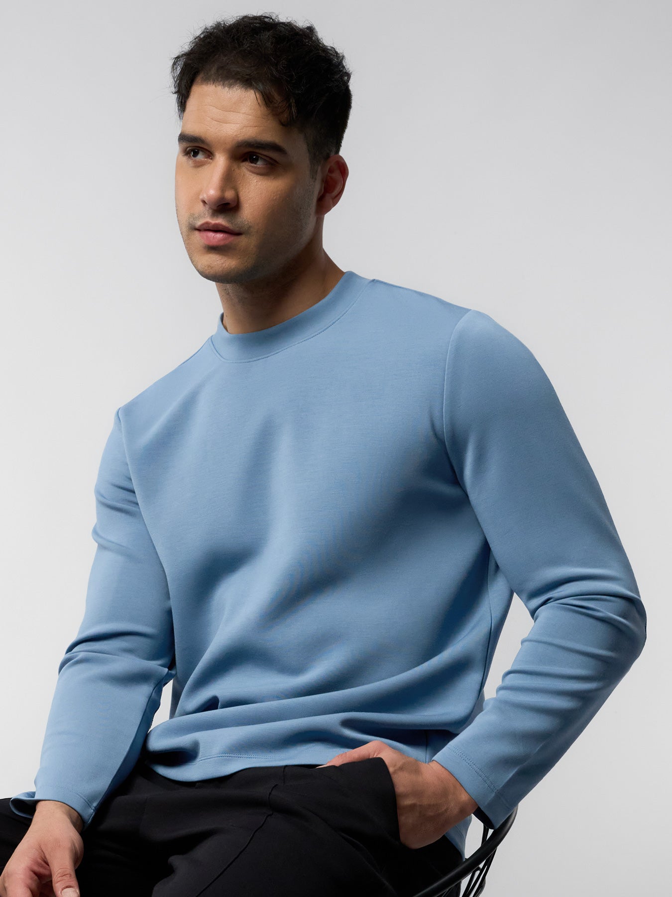Modal Blend Elbow Patch Long Sleeve Tee:Slim Fit