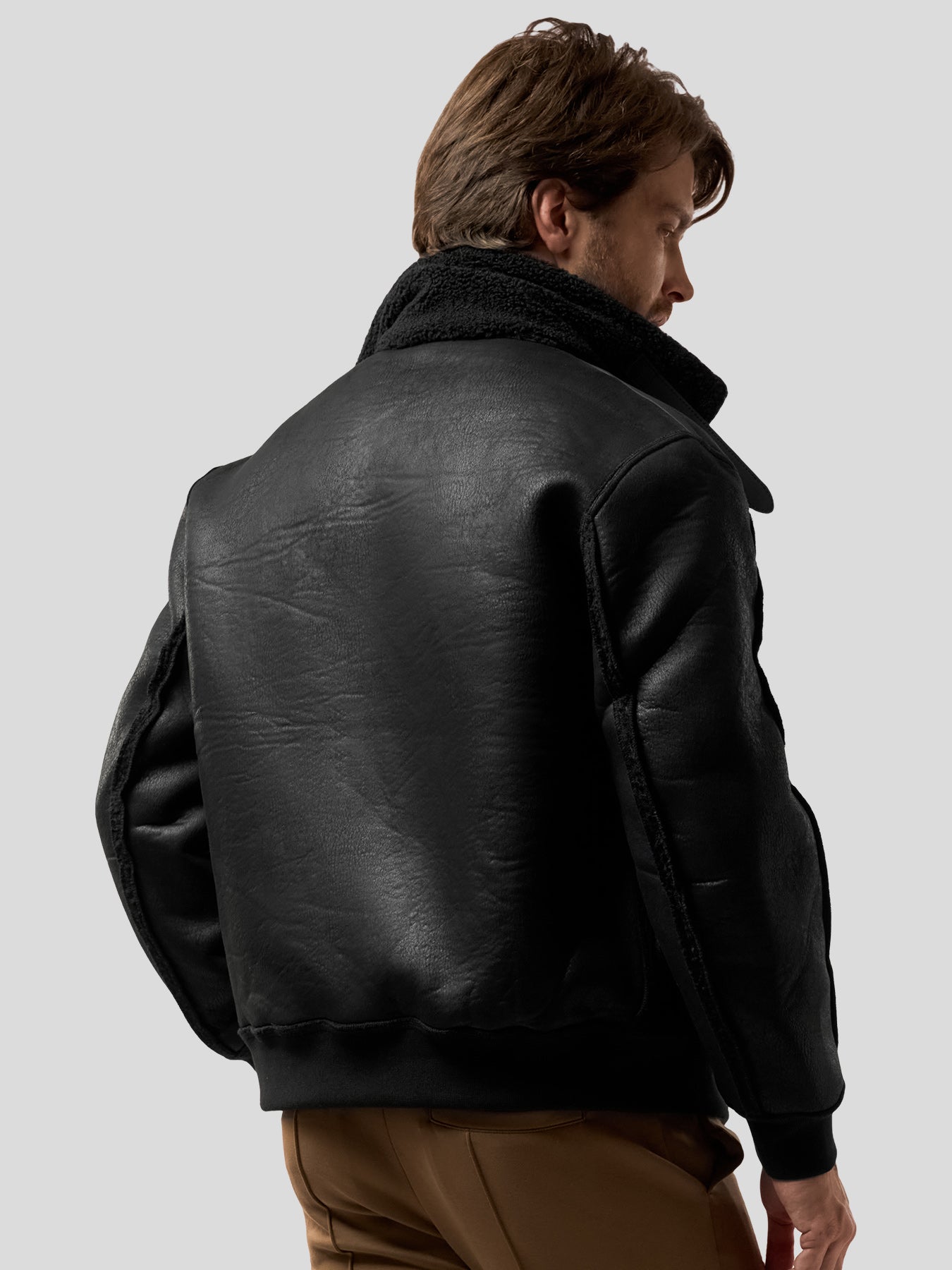 ‌Reversible Faux Shearling Zip Up Windproof High Collar Jacket‌