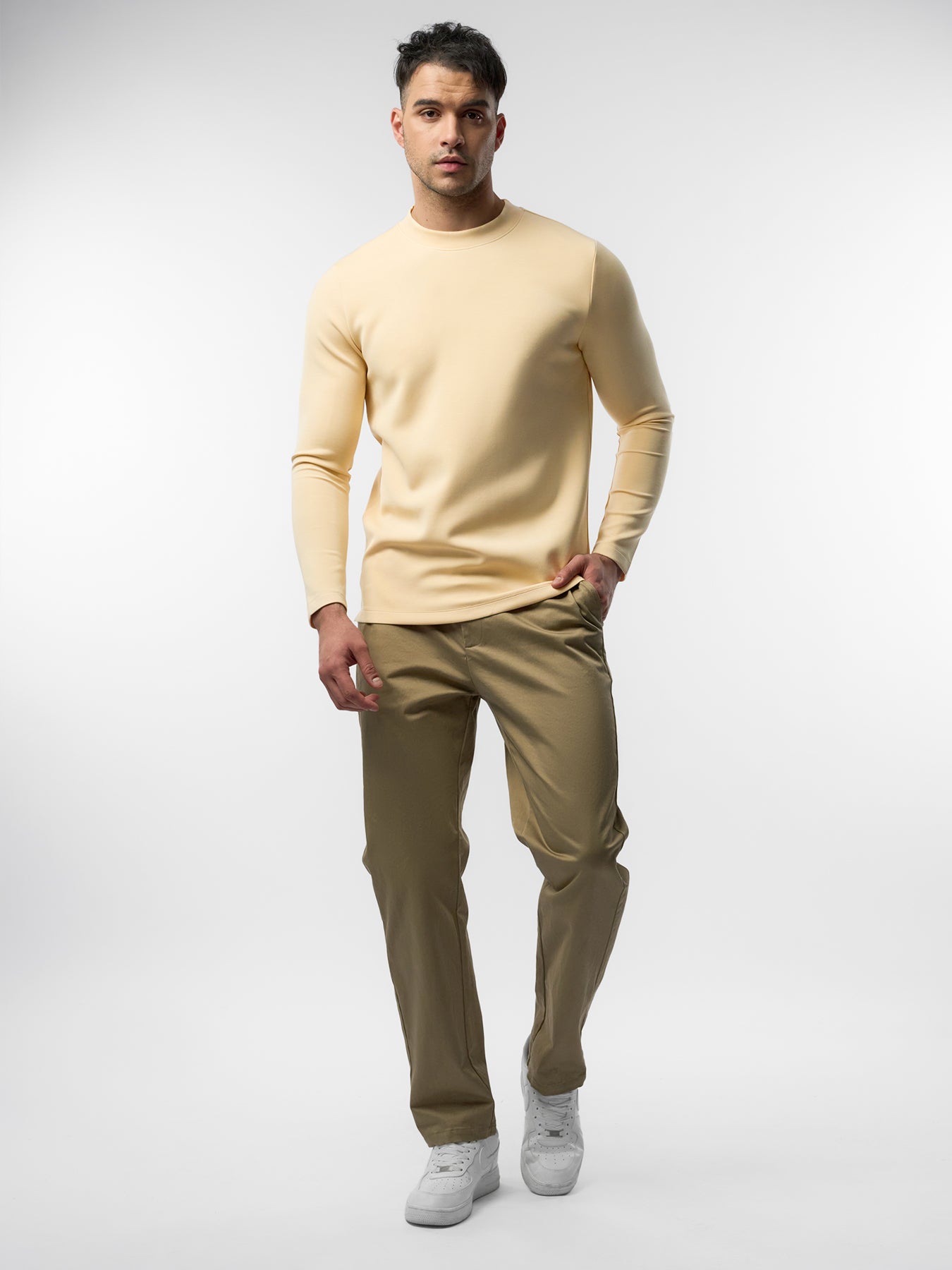Modal Blend Elbow Patch Long Sleeve Tee:Slim Fit
