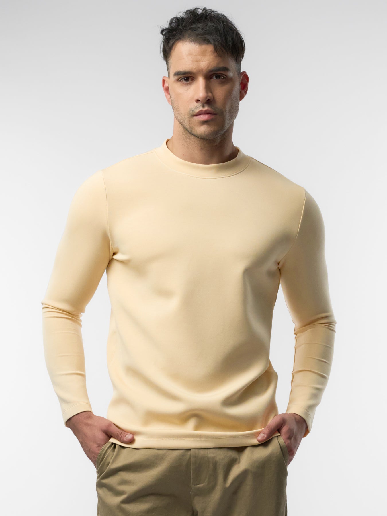 Modal Blend Elbow Patch Long Sleeve Tee:Slim Fit