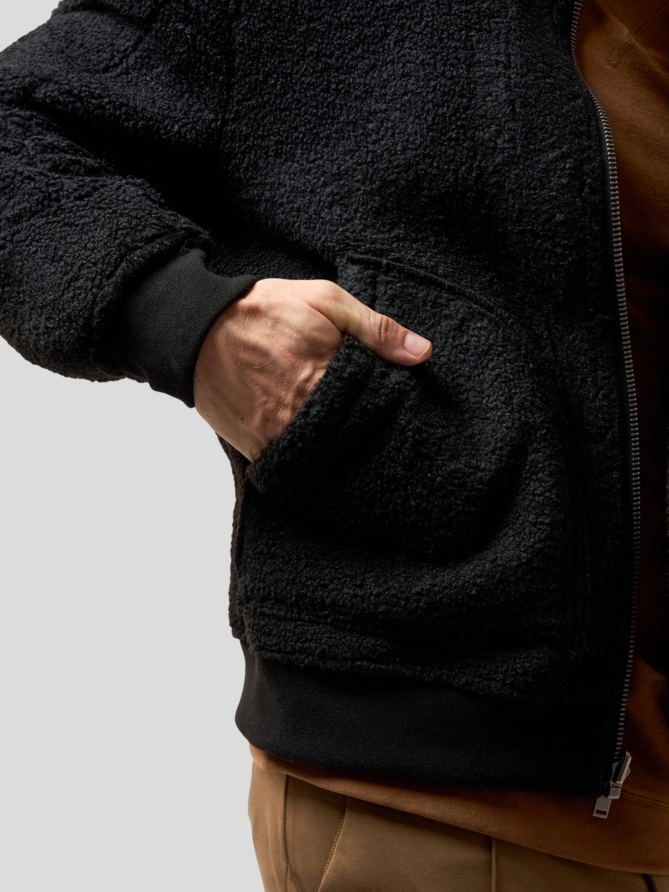 ‌Reversible Faux Shearling Zip Up Windproof High Collar Jacket‌