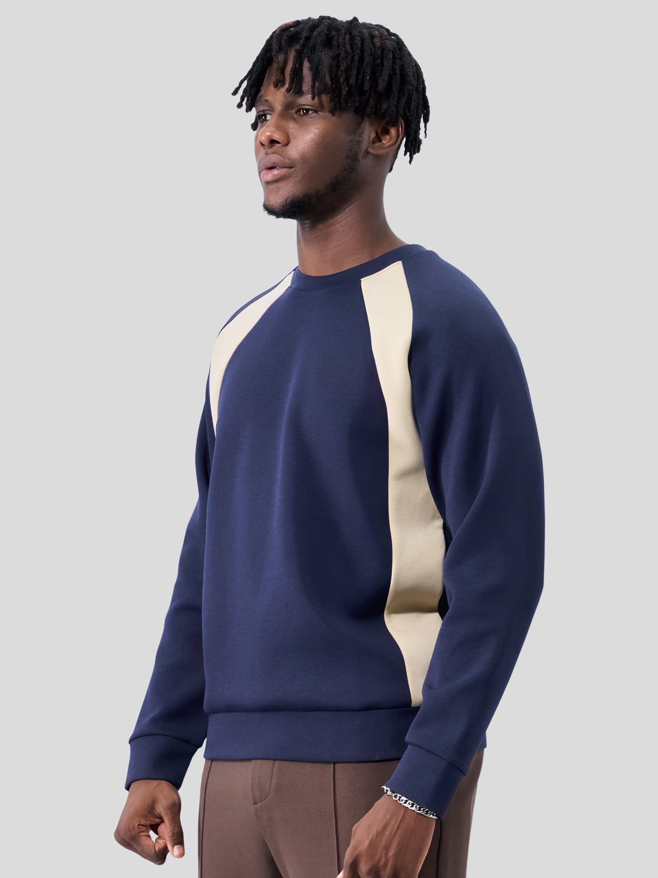 Modal Blend Crew Neck Contrast Color Sweatshirt Stretch