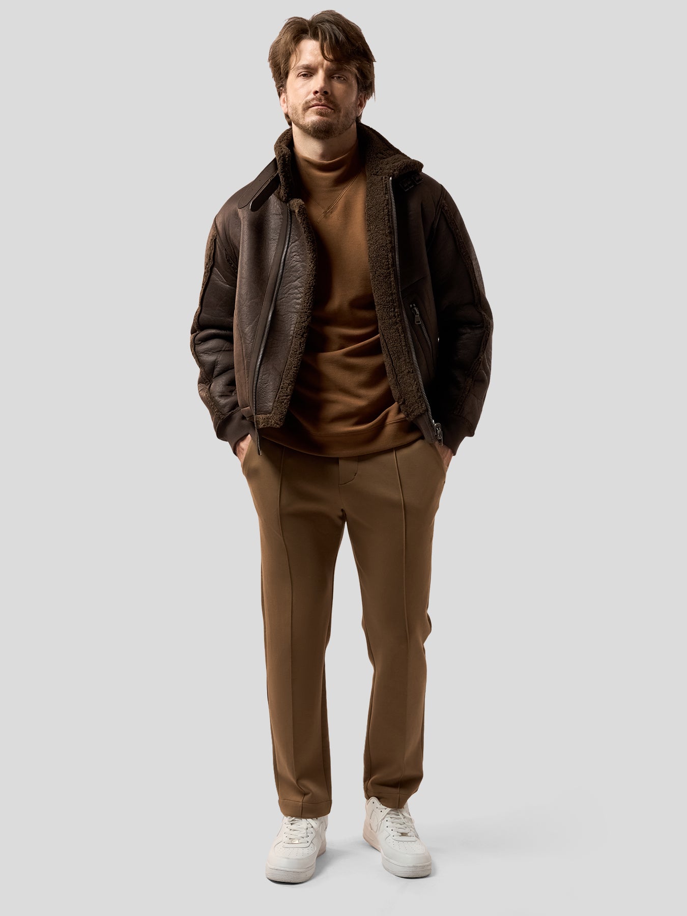 ‌Reversible Faux Shearling Zip Up Windproof High Collar Jacket‌