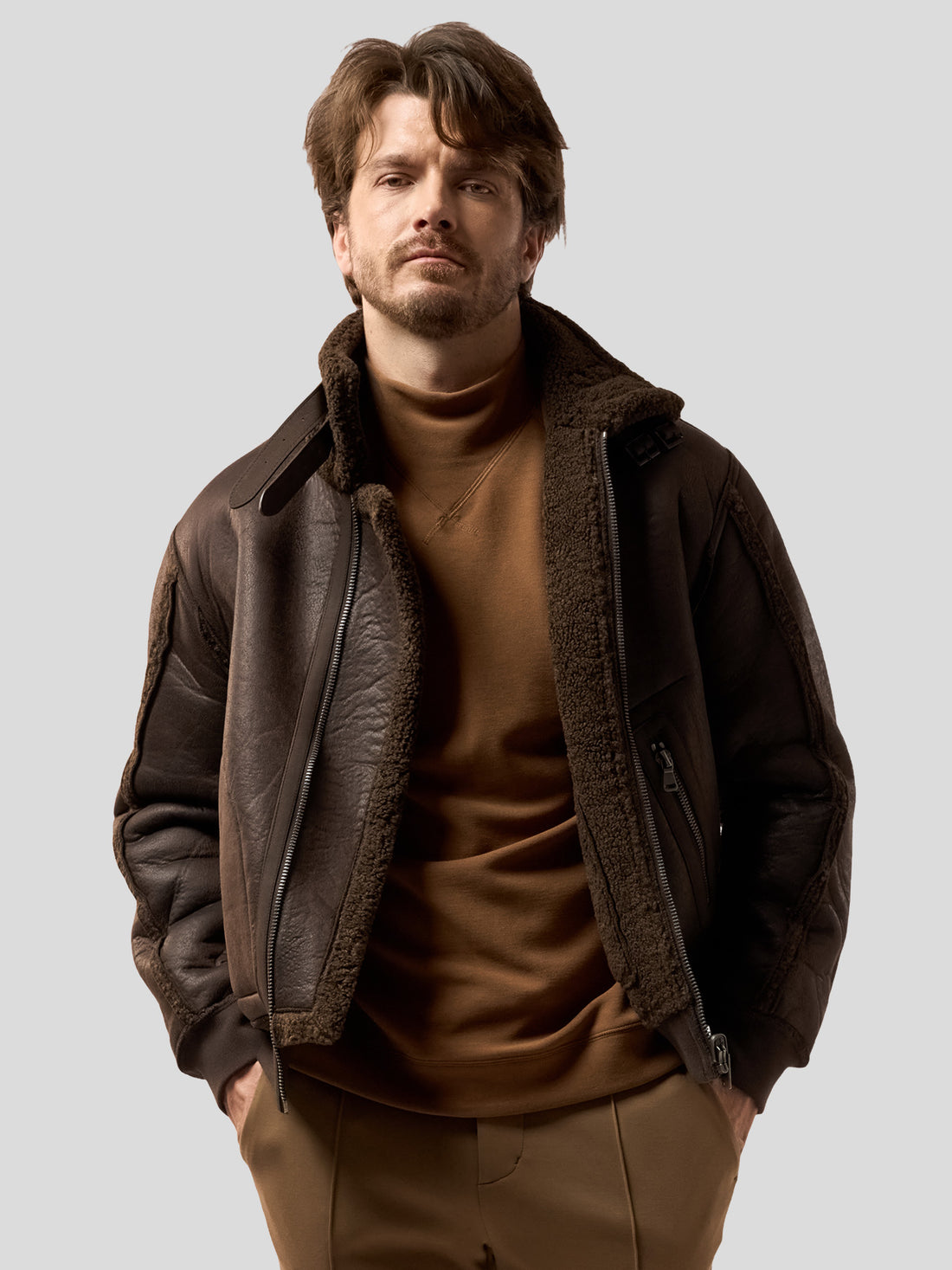 ‌Reversible Faux Shearling Zip Up Windproof High Collar Jacket‌ | 