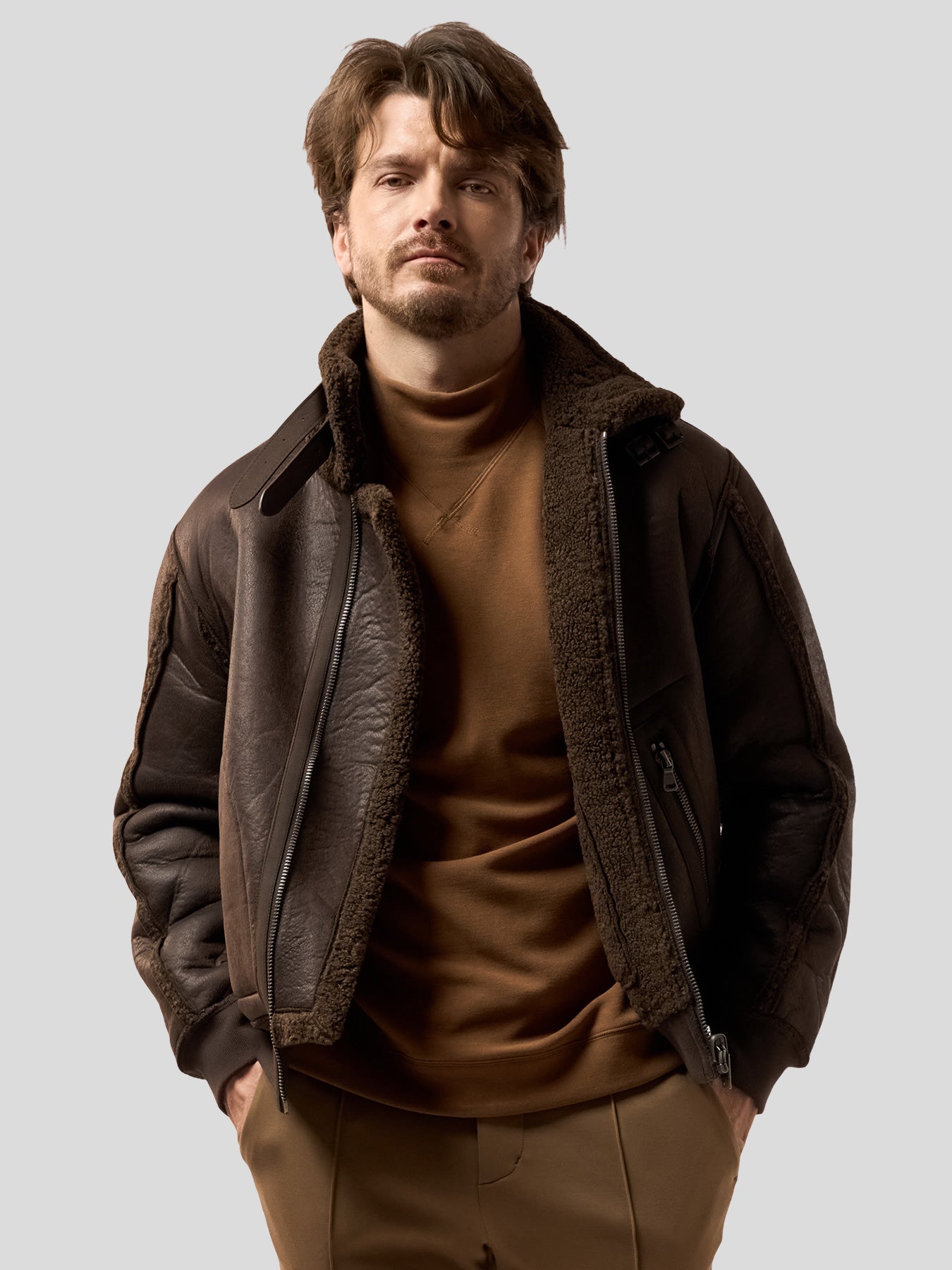 ‌Reversible Faux Shearling Zip Up Windproof High Collar Jacket‌