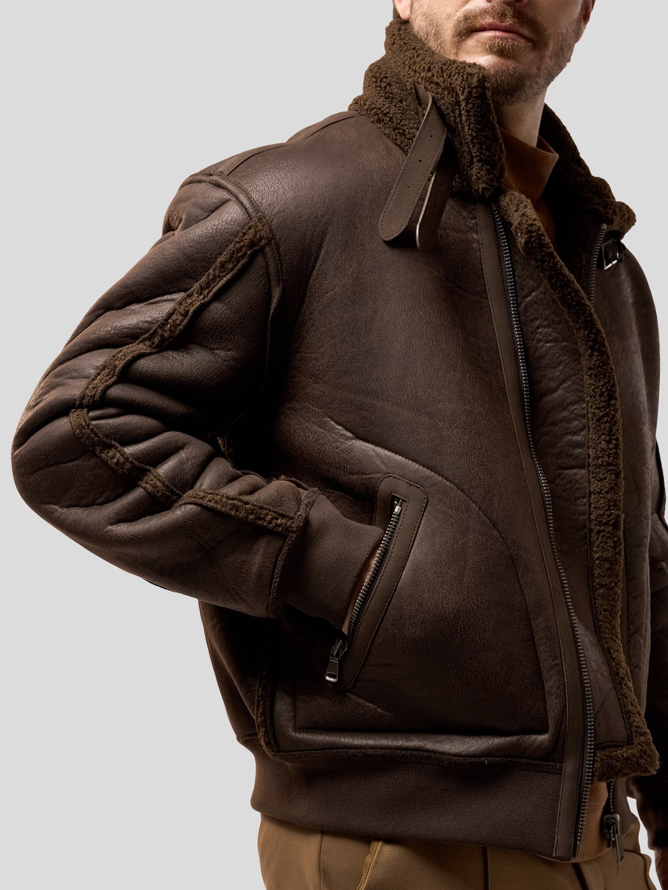 ‌Reversible Faux Shearling Zip Up Windproof High Collar Jacket‌