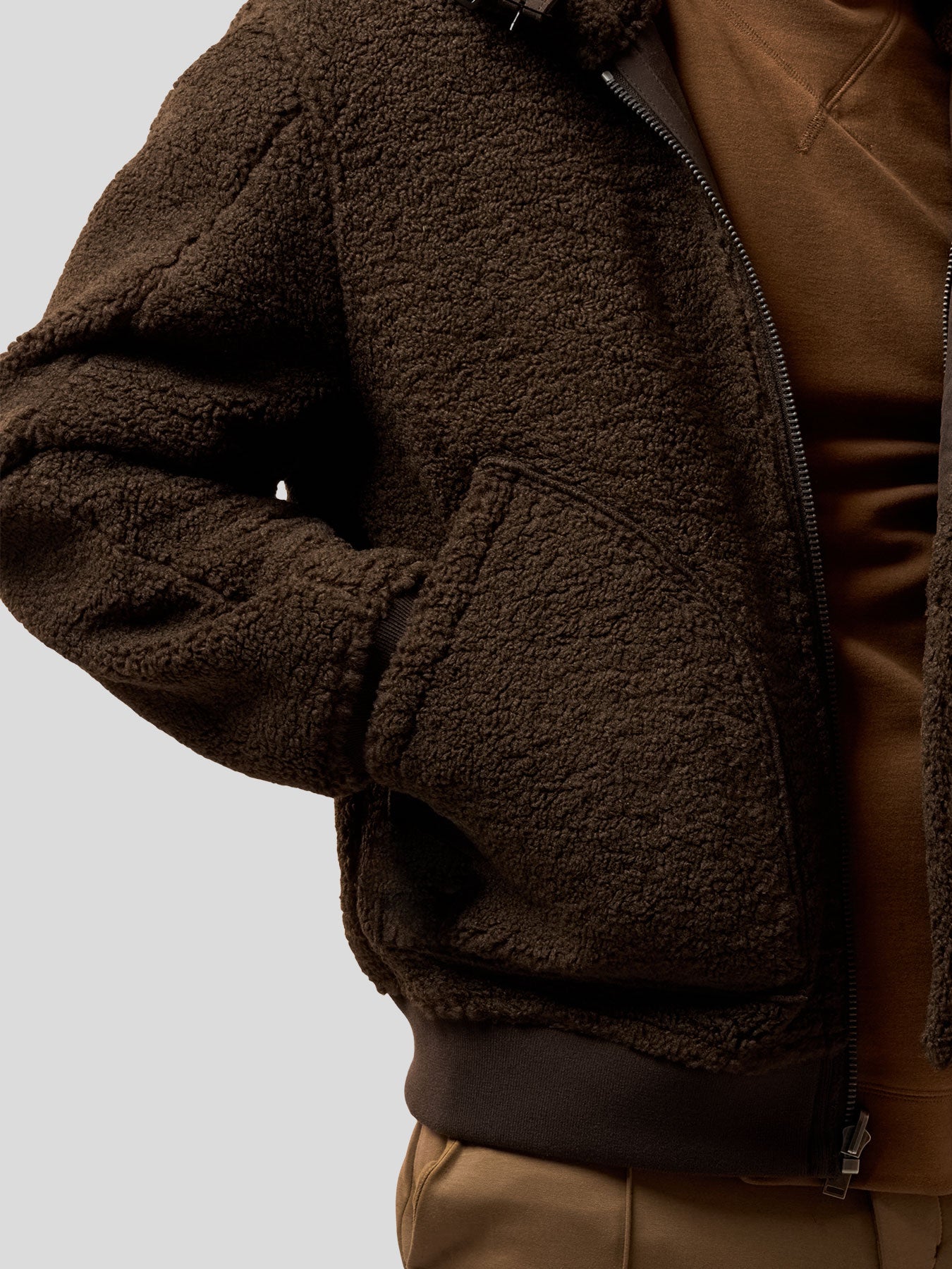 ‌Reversible Faux Shearling Zip Up Windproof High Collar Jacket‌