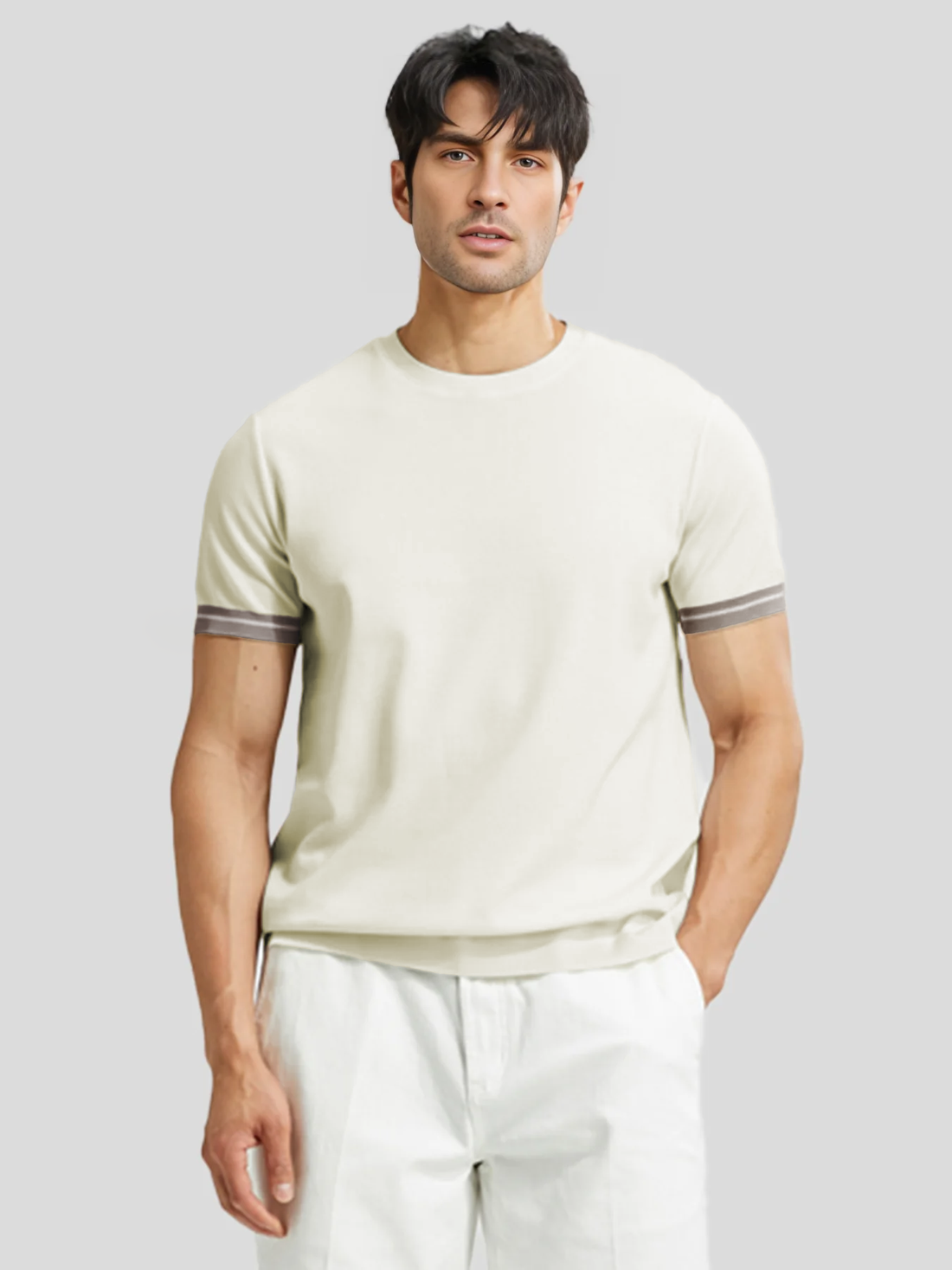 CoolKnit Color Blocked Cuffs Short Sleeve Knitted T-Shirt | 