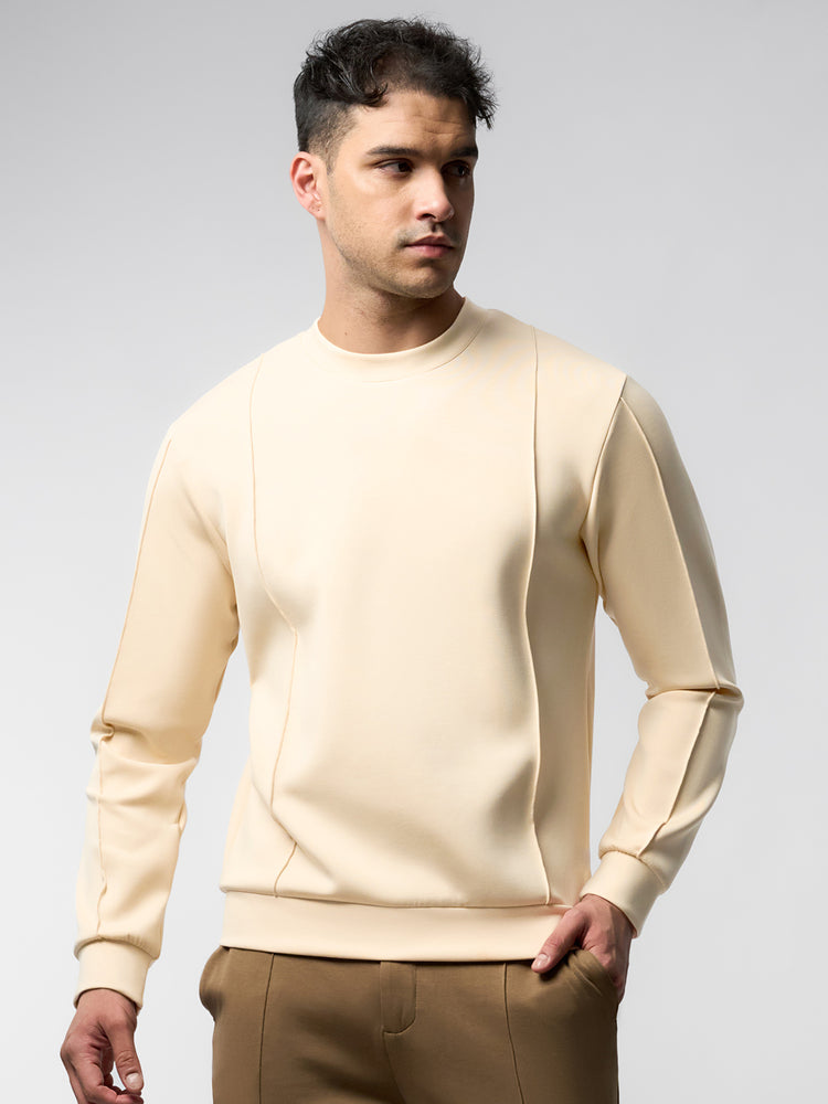 Modal Blend Crew Neck Sweatshirt Panel Stitching Design