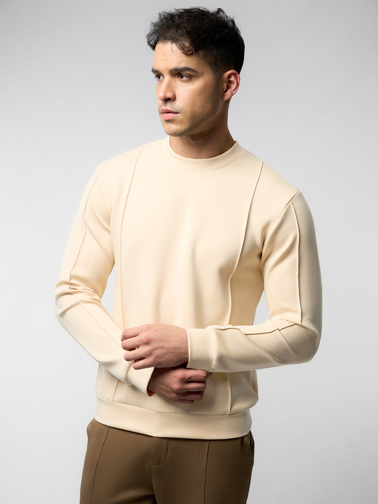 Modal Blend Crew Neck Sweatshirt Panel Stitching Design | 