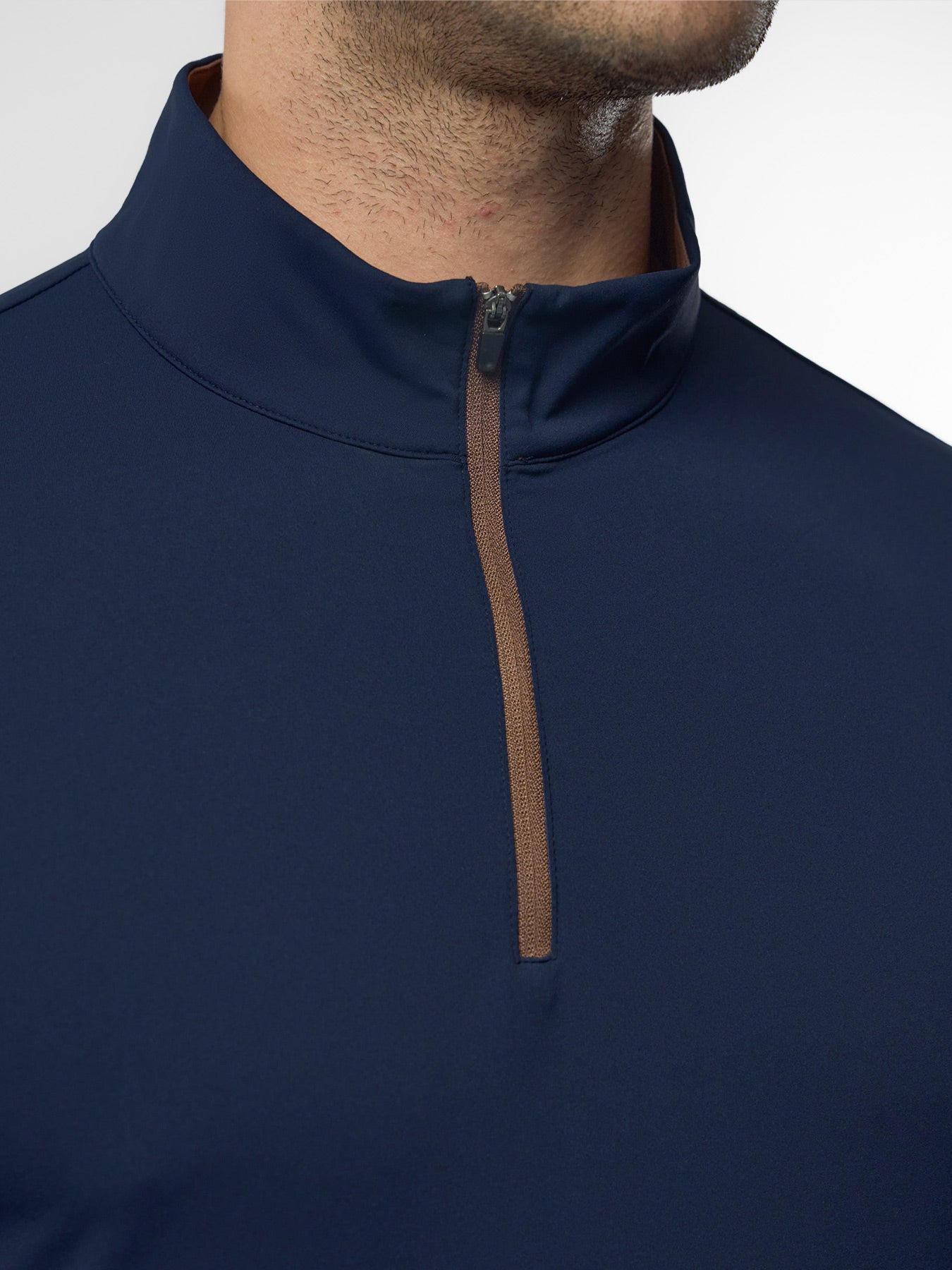 SmoothBlend Slim Fit Half Zip Mock Neck Tee: Zip Contrast Color