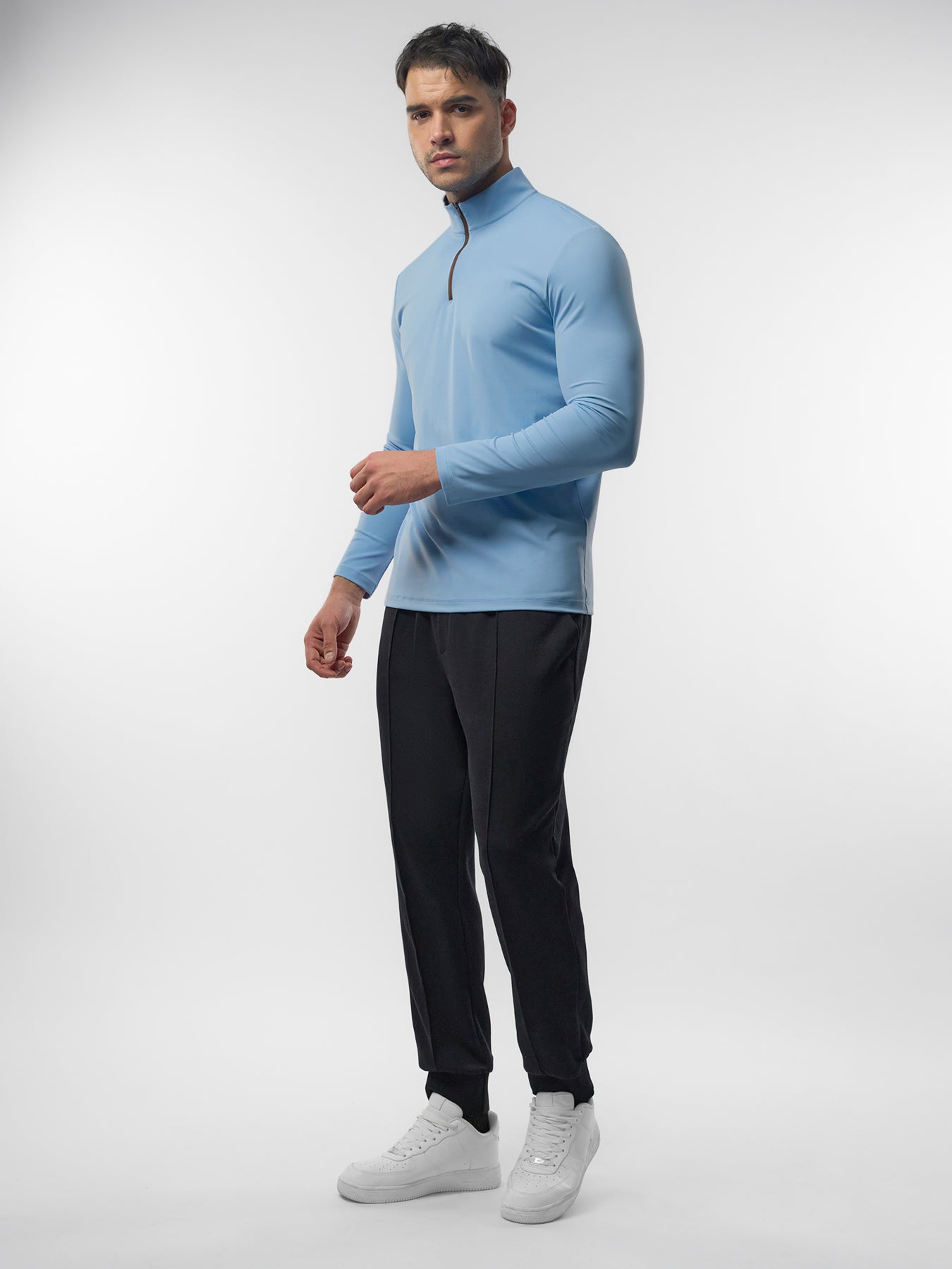 SmoothBlend Slim Fit Half Zip Mock Neck Tee: Zip Contrast Color