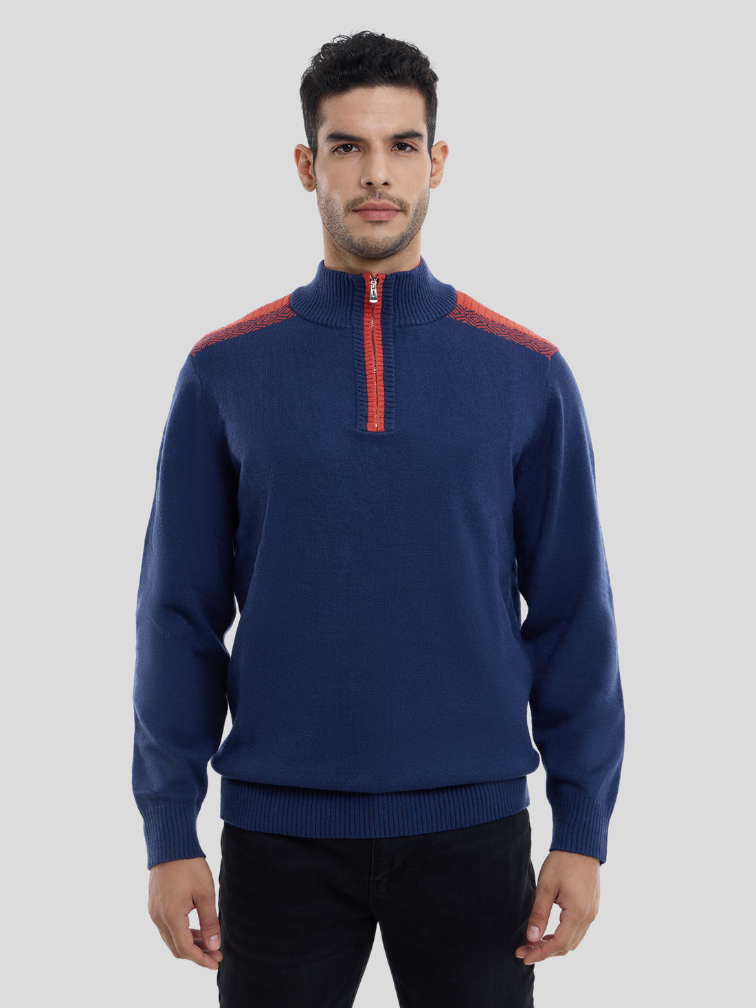 GentleKnit Half-Zip Contrast Color Sweater | 