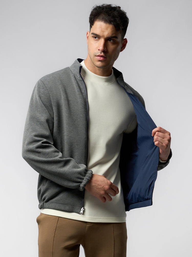 Reversible Windproof Half High Collar Zip Jacket | 