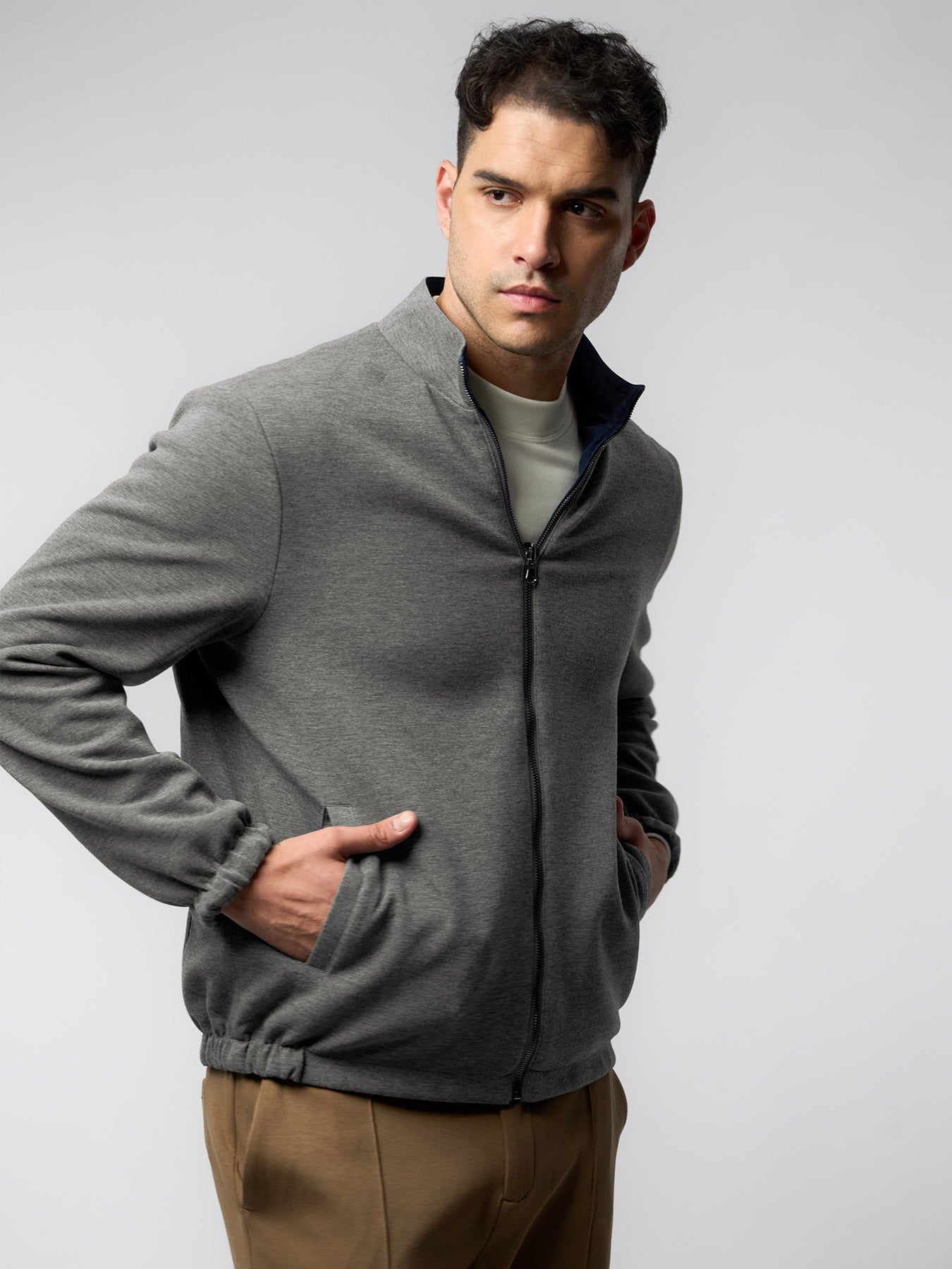 Reversible Windproof Half High Collar Zip Jacket