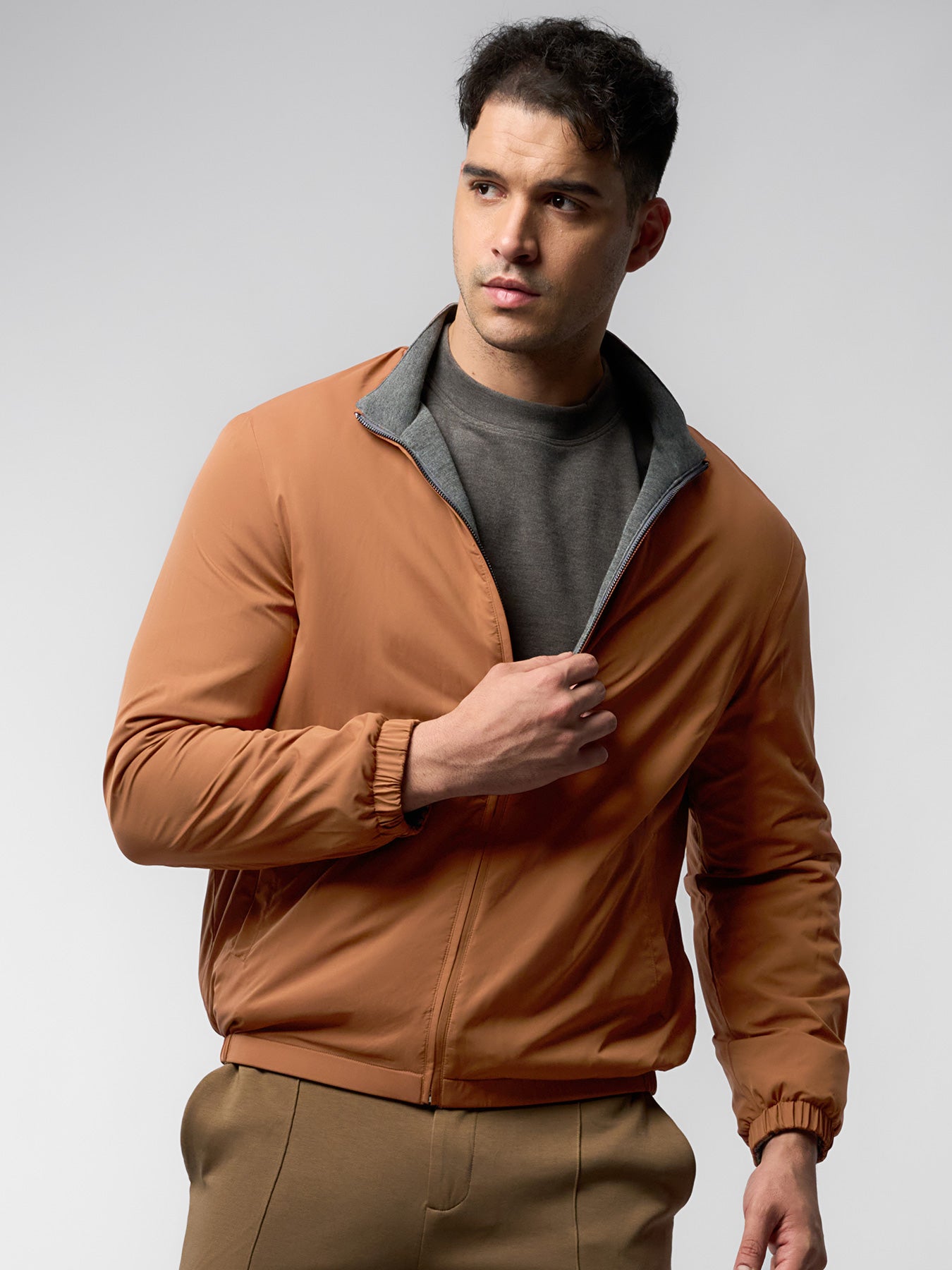 Reversible Windproof Half High Collar Zip Jacket