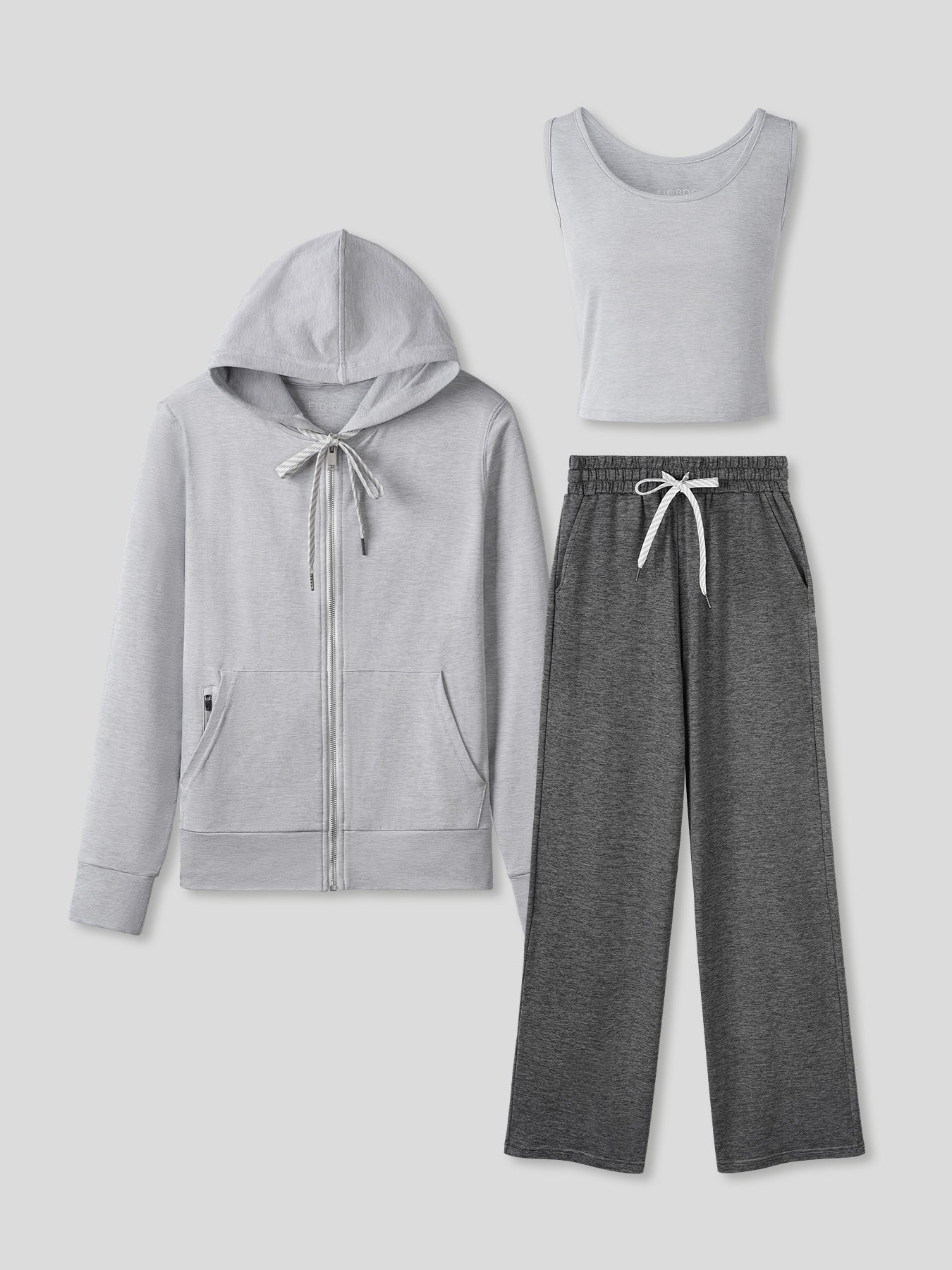 Women Velou Tank, Full Zip Hoodie &amp; Wide Leg Pant 3-piece Set