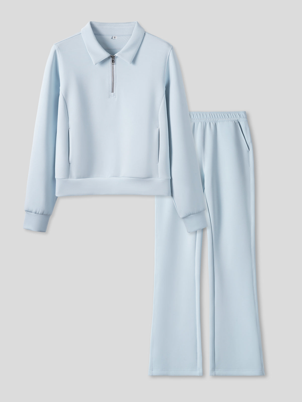 Modal Blend Collared Zip Tee Drawstring Flare Pants Set