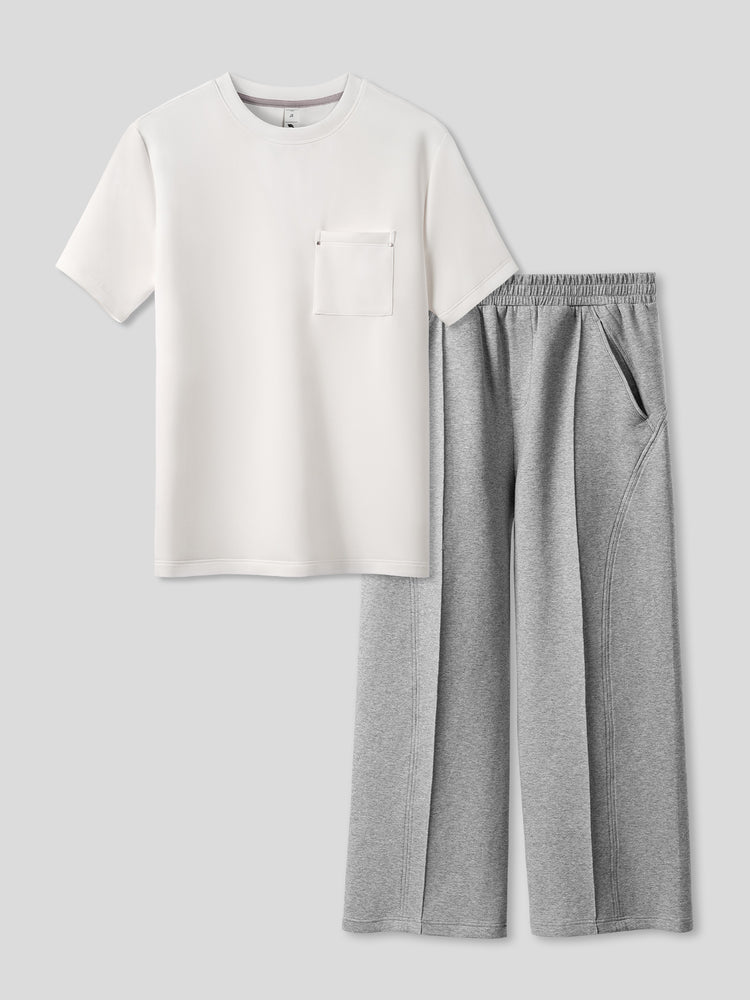 Modal Blend Pocket Tee And Cozyapscer Straight Leg Pant Set | 