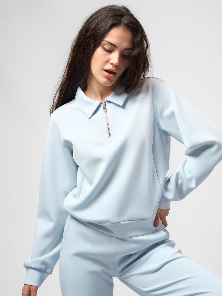 Modal Blend Collared Zip Tee Side Pockets | 