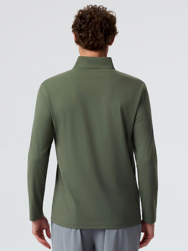 SmoothBlend Classic Fit Half Zip Mock Neck Tee:Zip Contrast Color