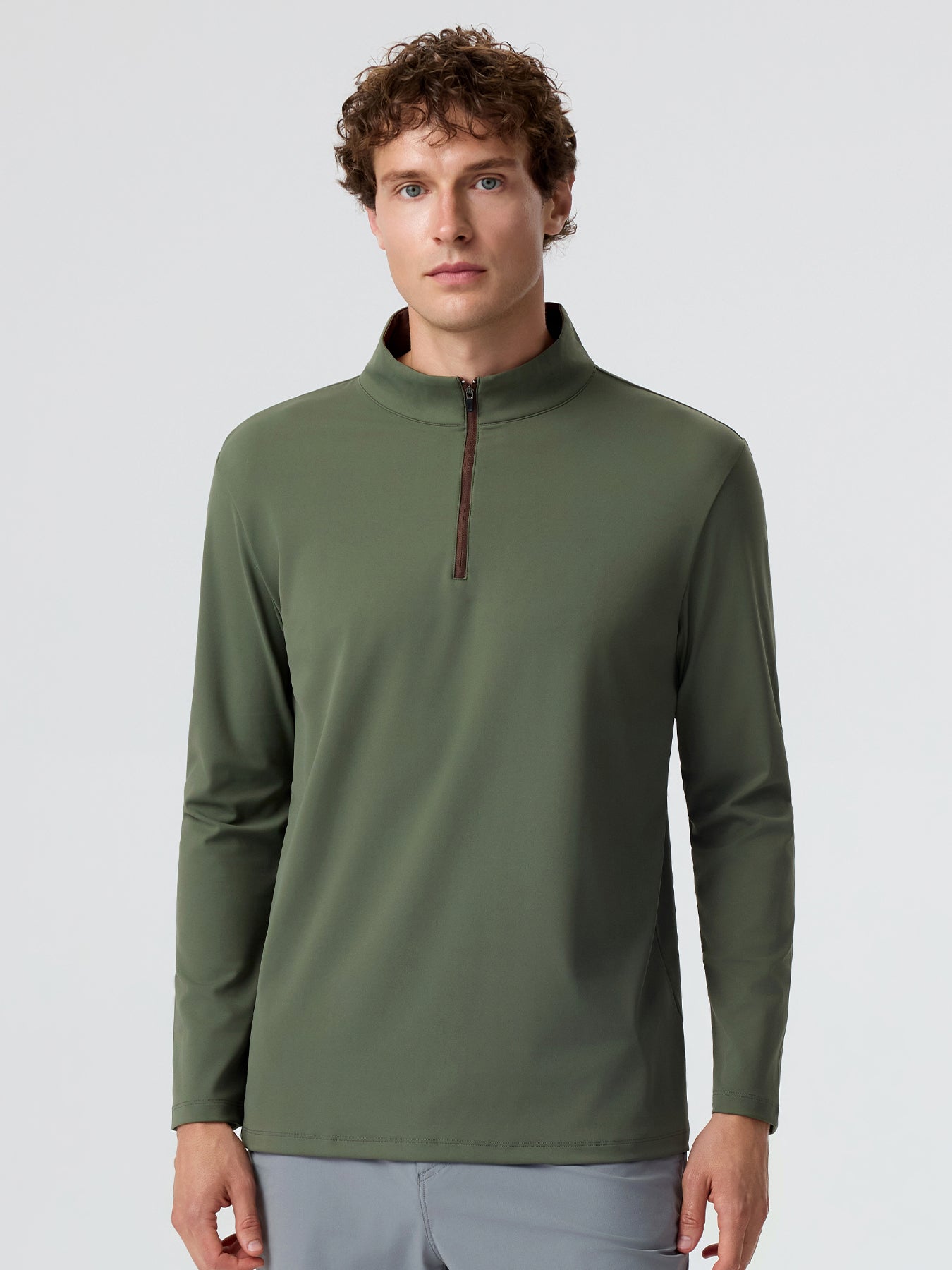 SmoothBlend Classic Fit Half Zip Mock Neck Tee:Zip Contrast Color
