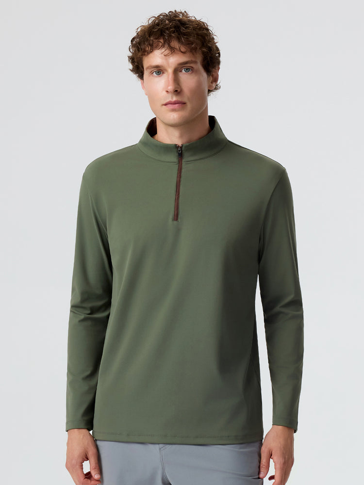 SmoothBlend Classic Fit Half Zip Mock Neck Tee:Zip Contrast Color | 