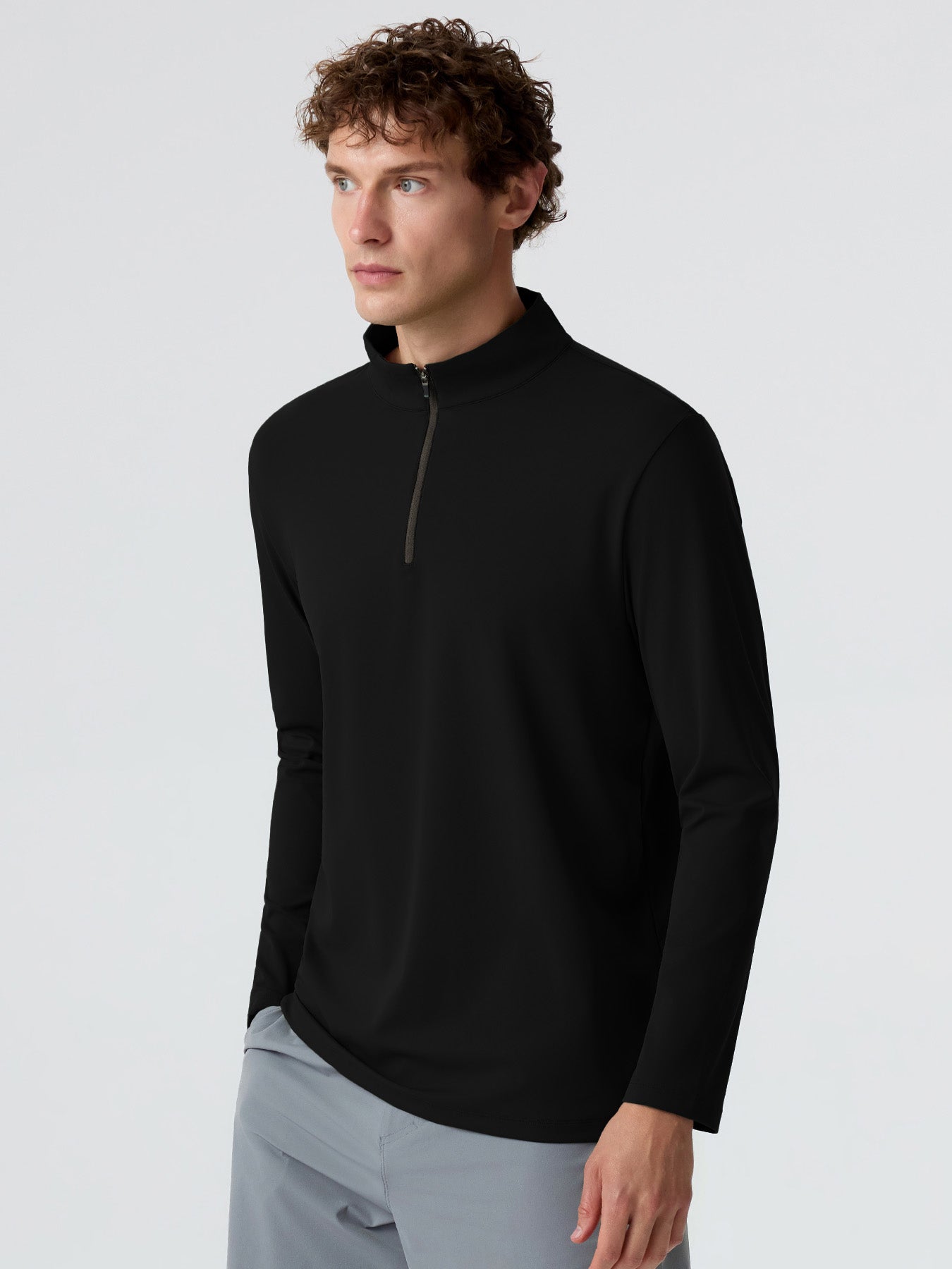 SmoothBlend Classic Fit Half Zip Mock Neck Tee:Zip Contrast Color