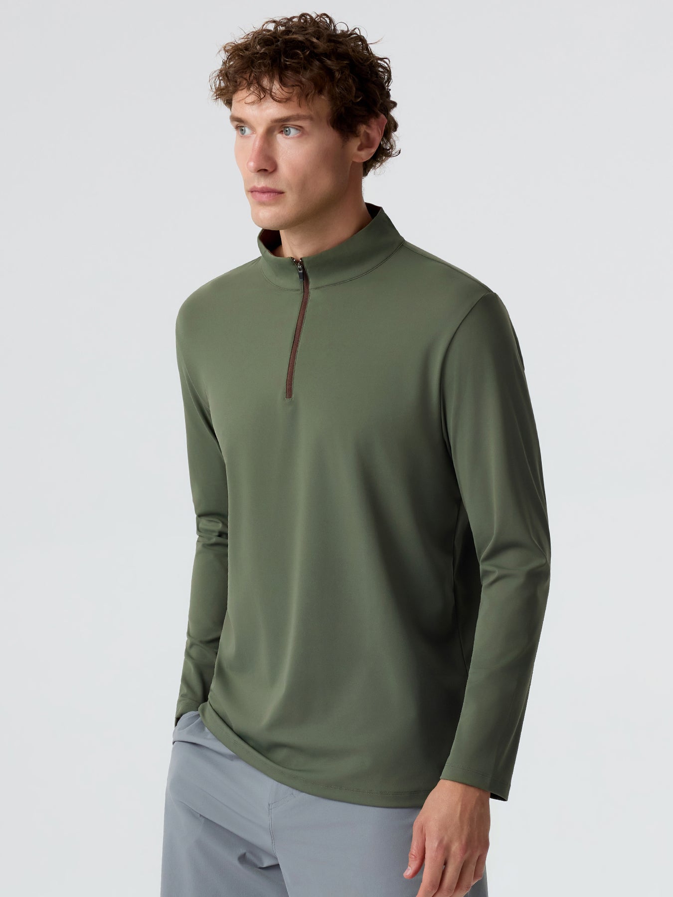 SmoothBlend Classic Fit Half Zip Mock Neck Tee:Zip Contrast Color