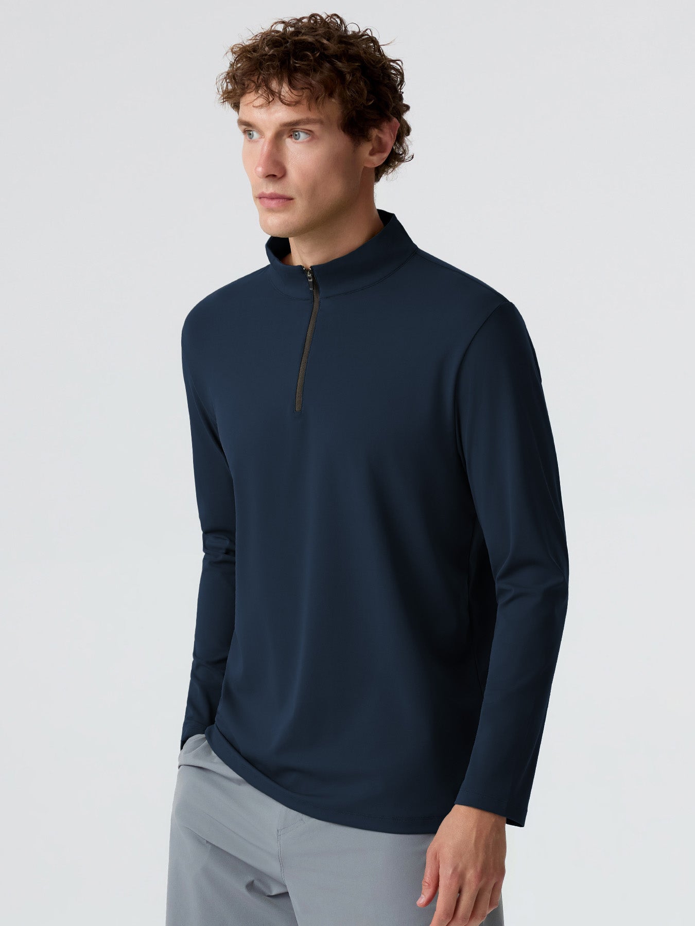 SmoothBlend Classic Fit Half Zip Mock Neck Tee:Zip Contrast Color
