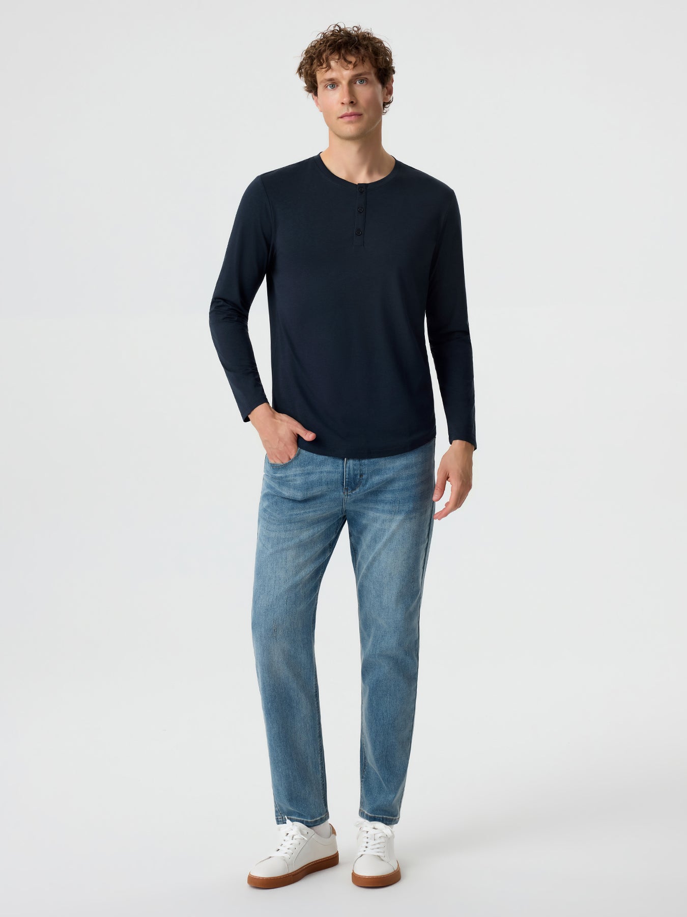 StaySmooth Langarm-Henley-T-Shirt mit Drop-Cut 