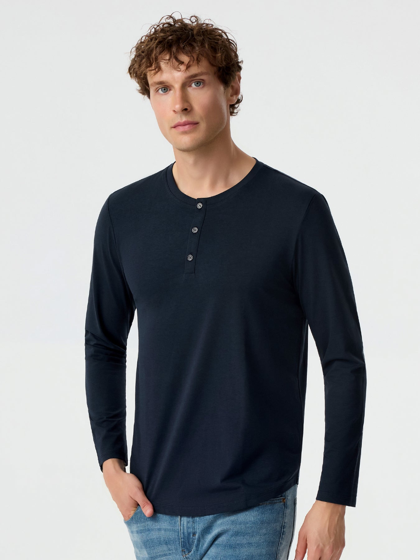 StaySmooth Langarm-Henley-T-Shirt mit Drop-Cut 