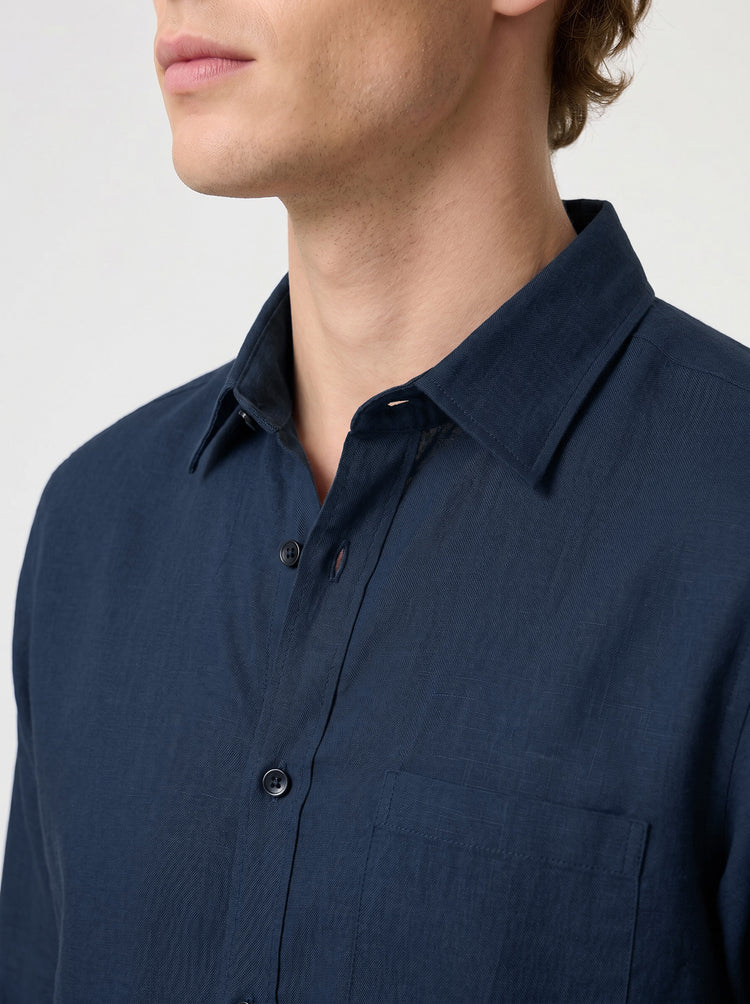 Natural Linen Long Sleeve Pocket Shirt