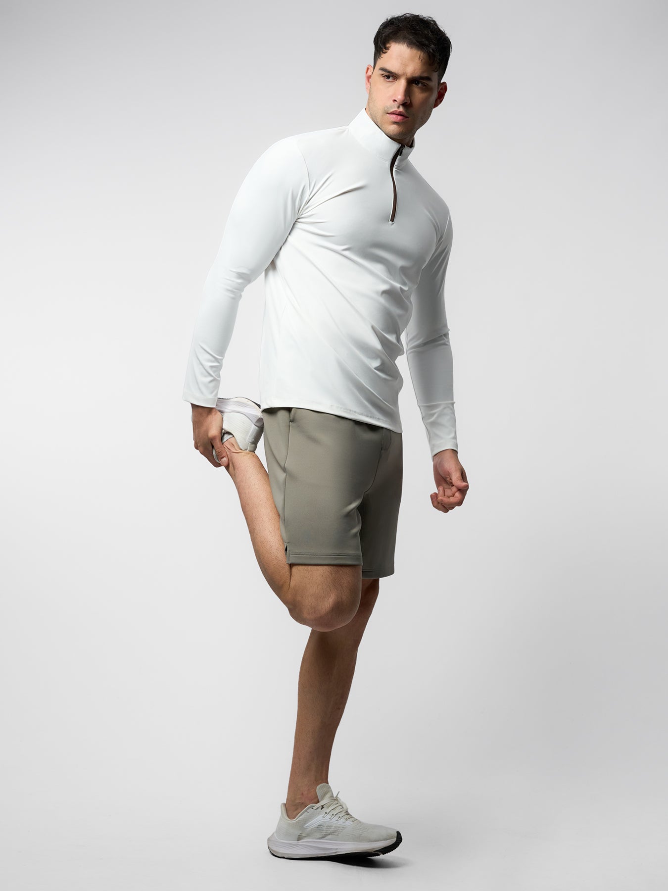 SmoothBlend Slim Fit Half Zip Mock Neck Tee: Zip Contrast Color