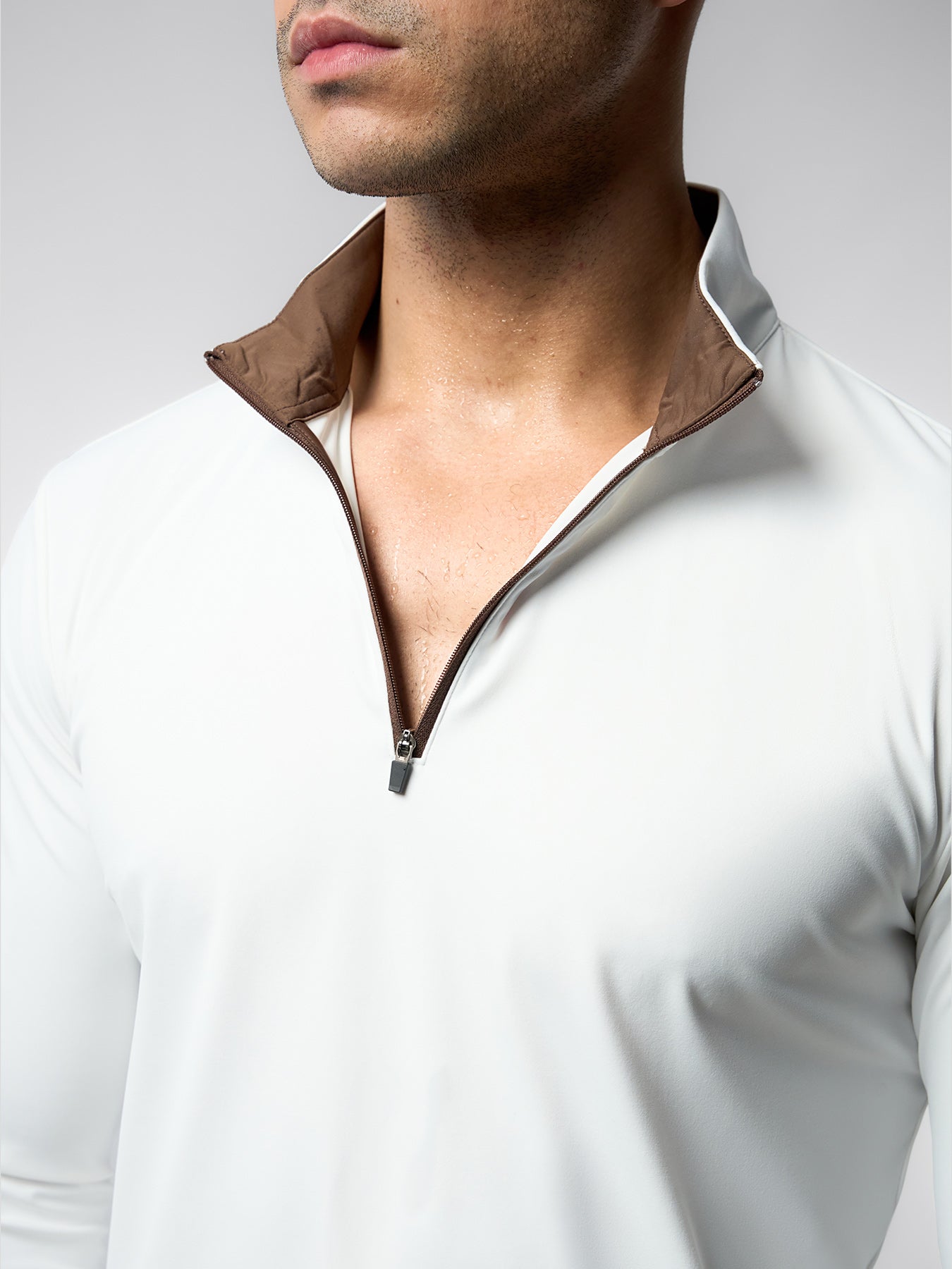 SmoothBlend Slim Fit Half Zip Mock Neck Tee: Zip Contrast Color