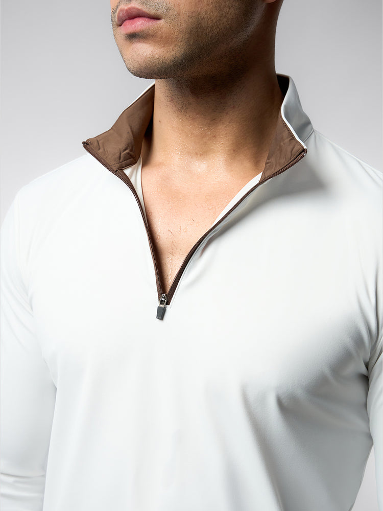 SmoothBlend Slim Fit Half Zip Mock Neck Tee: Zip Contrast Color