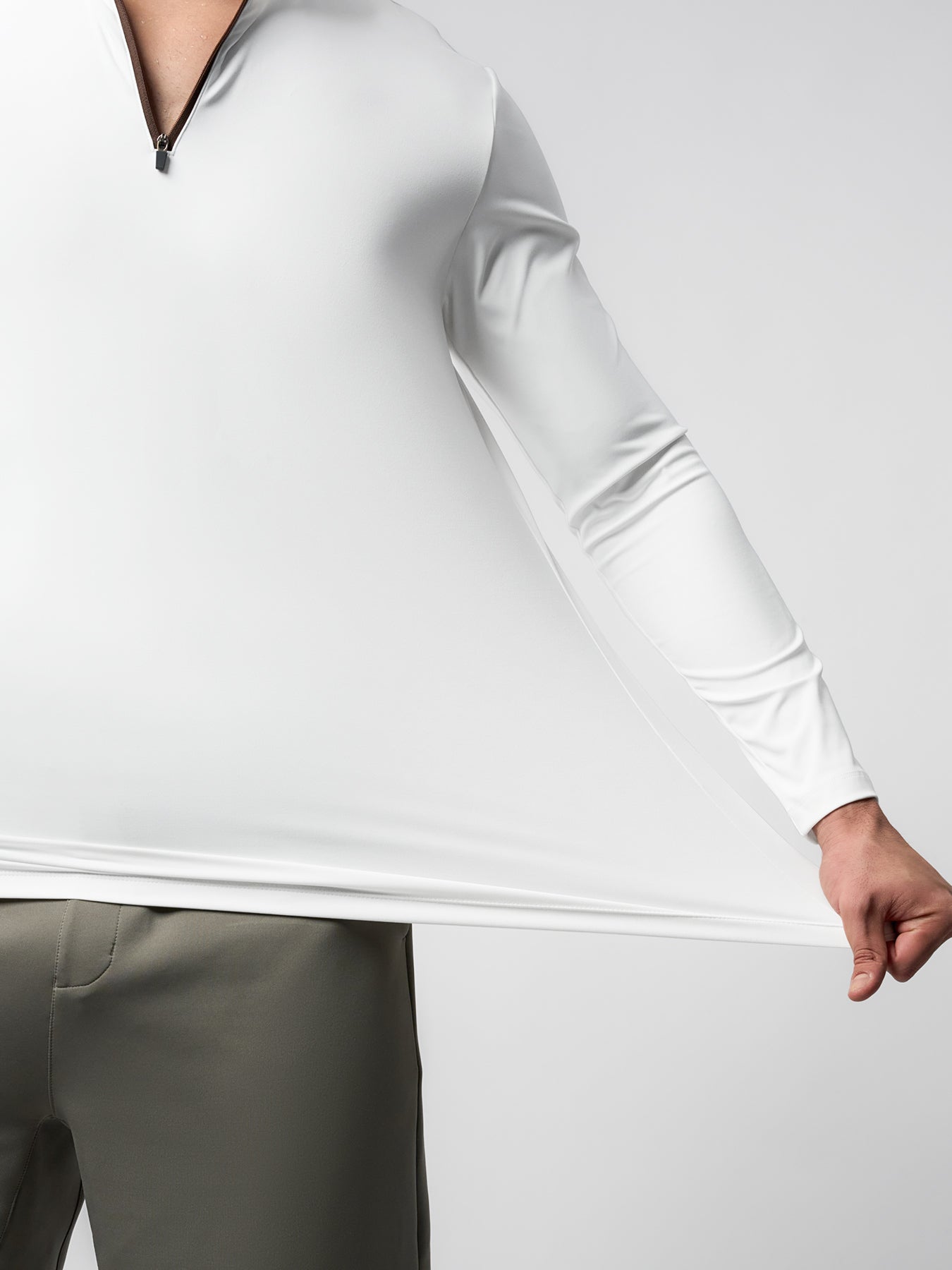 SmoothBlend Slim Fit Half Zip Mock Neck Tee: Zip Contrast Color