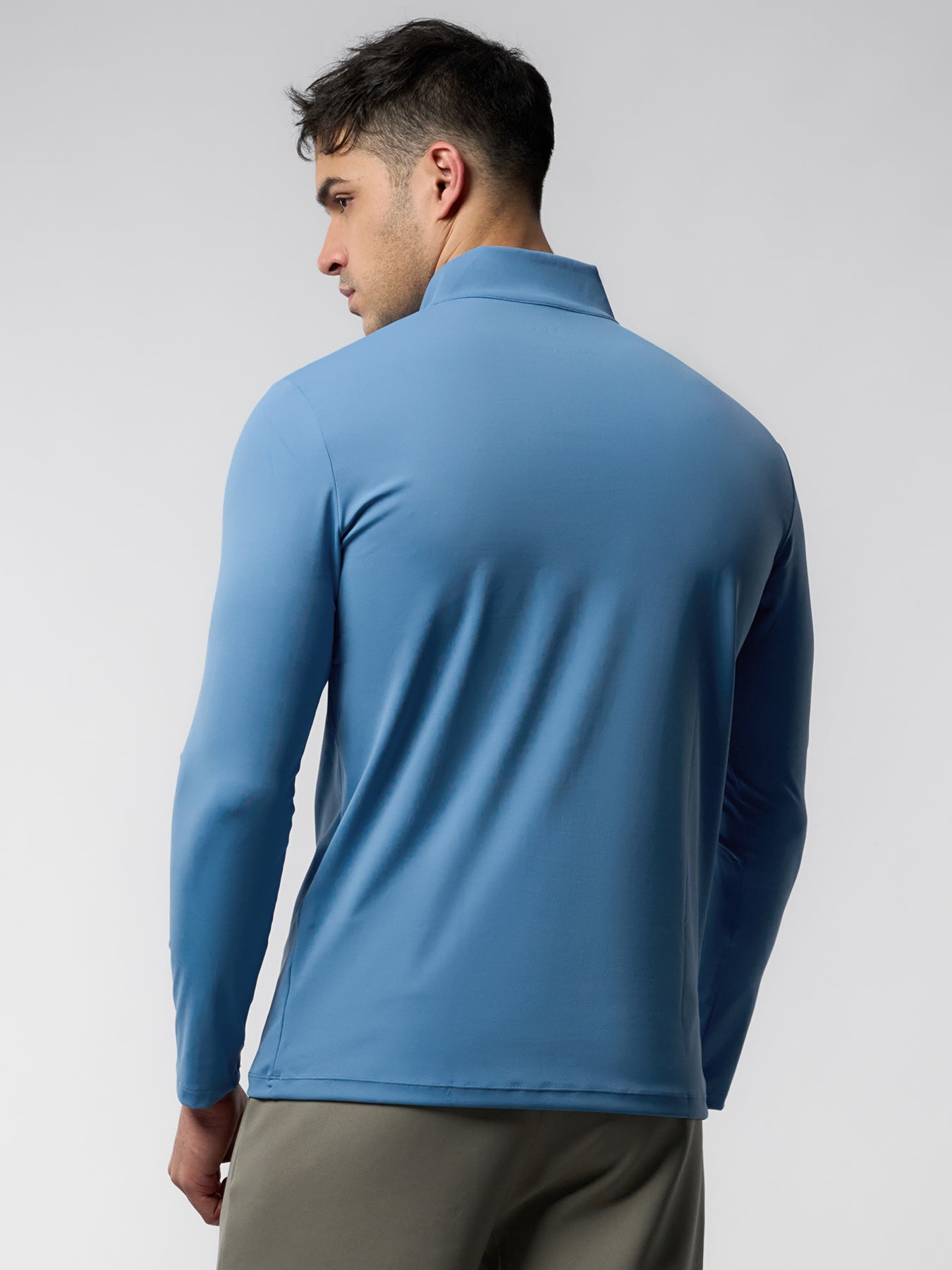 SmoothBlend Slim Fit Half Zip Mock Neck Tee: Zip Contrast Color