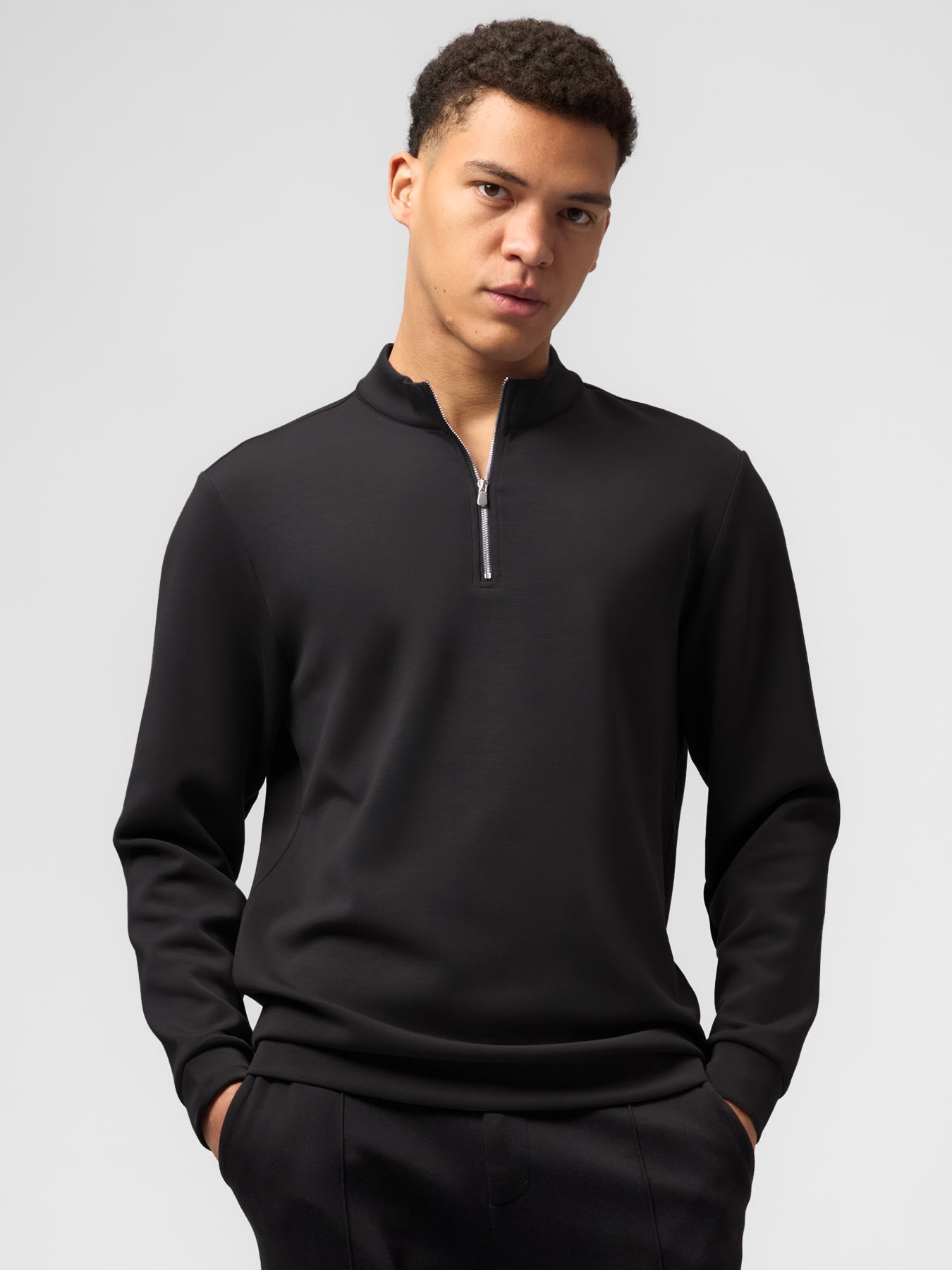 Modal Blend Half-Zip Mock Neck Long Sleeve Tee