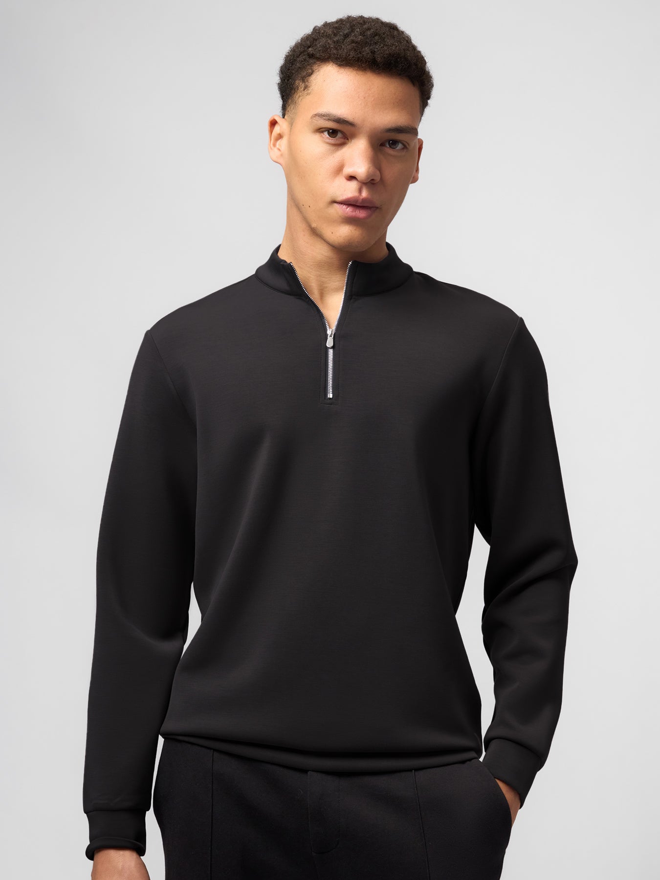 Modal Blend Half-Zip Mock Neck Long Sleeve Tee