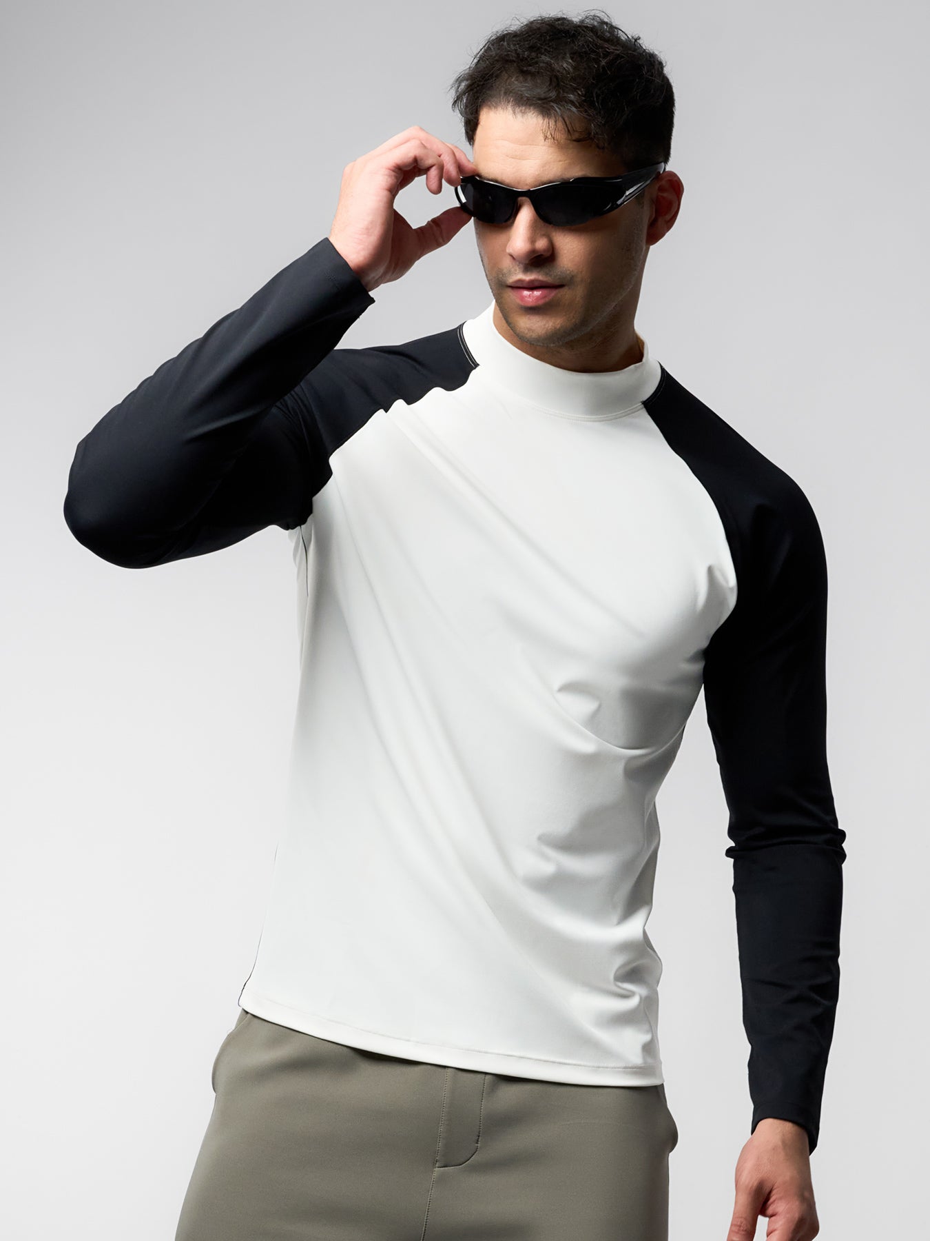 SmoothBlend Contract Color Mock Neck Long Sleeve Tee