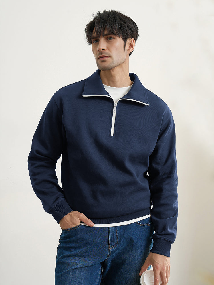 CozySpacer Contrast Color Half Zip Sweatshirt | 