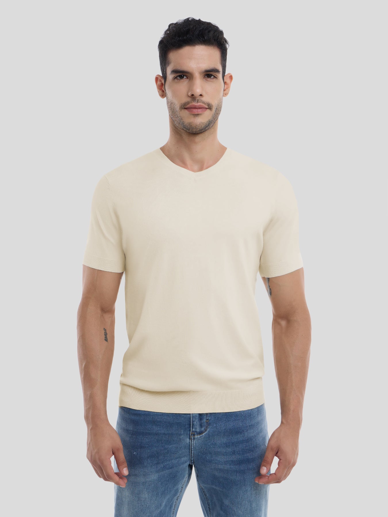 GentleKnit Short Sleeve V neck Knitted T Shirt