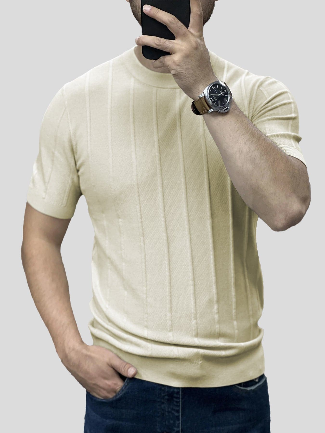 GentleKnit Breathable Striped Short Sleeve Knitted T-Shirt