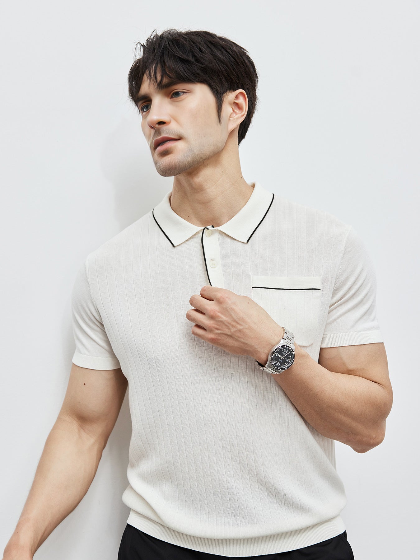 GentleKnit Contrast Color Short Sleeve Knitted Polo