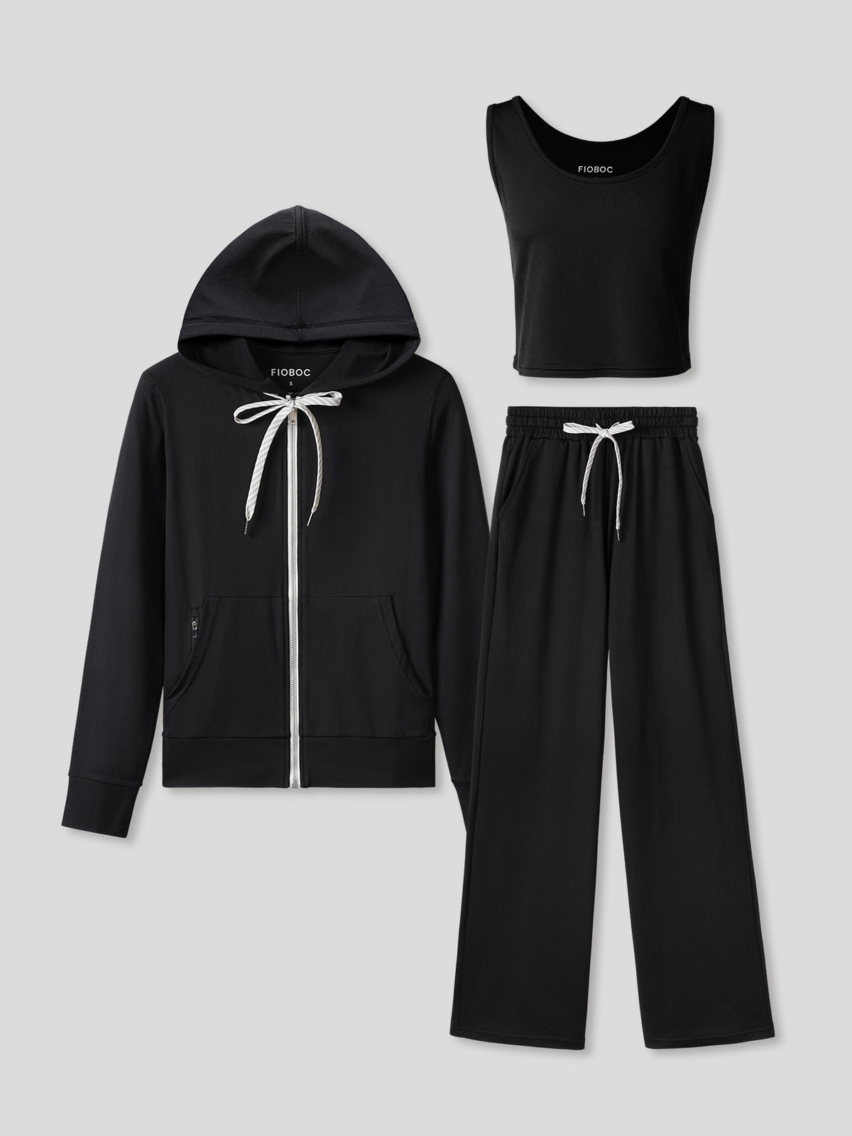Velou Tank Full Zip Hoodie & Wide Leg Pant 3 piece Set