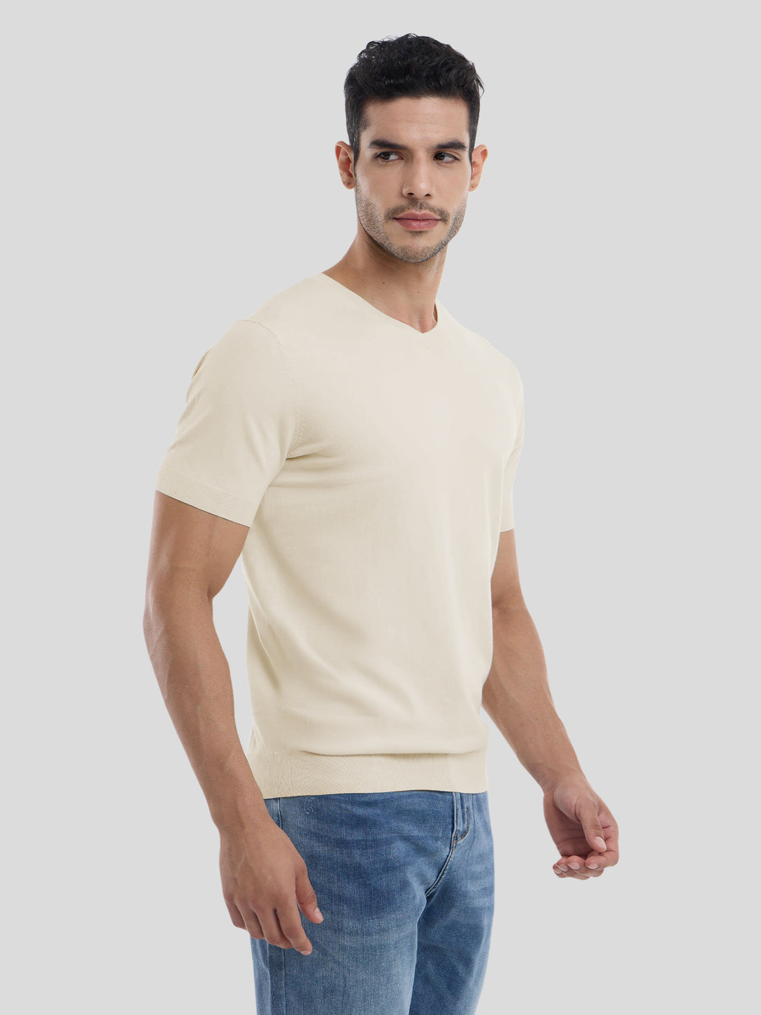 GentleKnit Short Sleeve V-neck Knitted T-Shirt