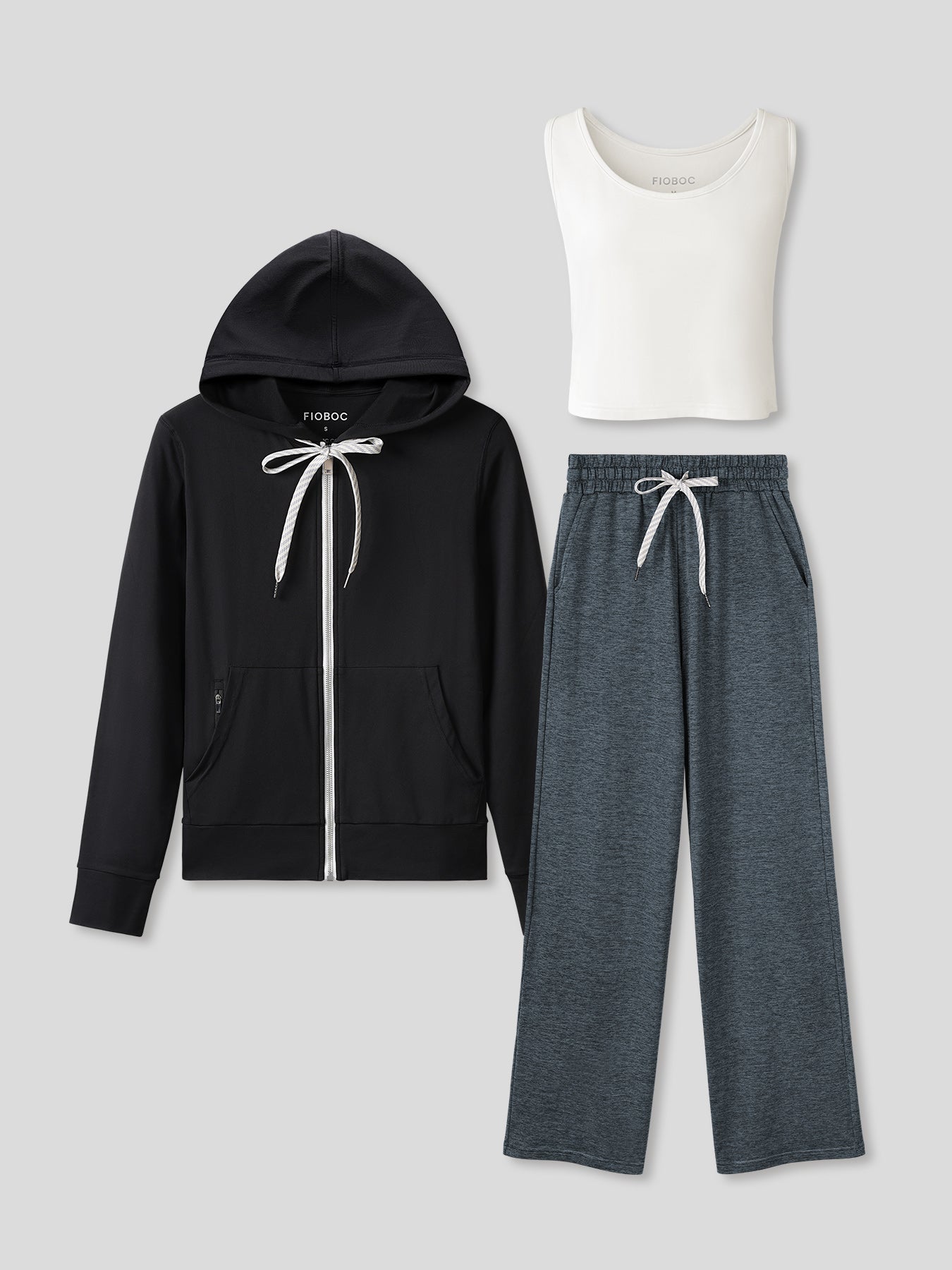 Women Velou Tank, Full Zip Hoodie &amp; Wide Leg Pant 3-piece Set
