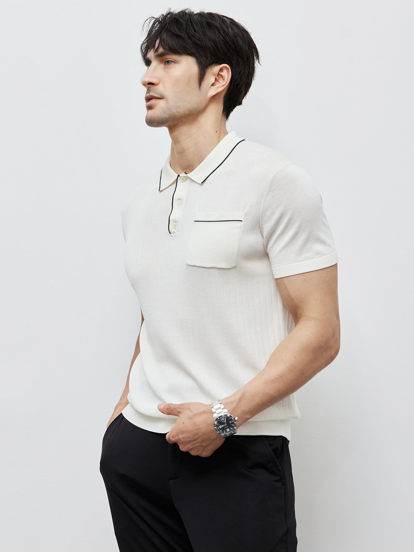 GentleKnit Contrast Color Short Sleeve Knitted Polo